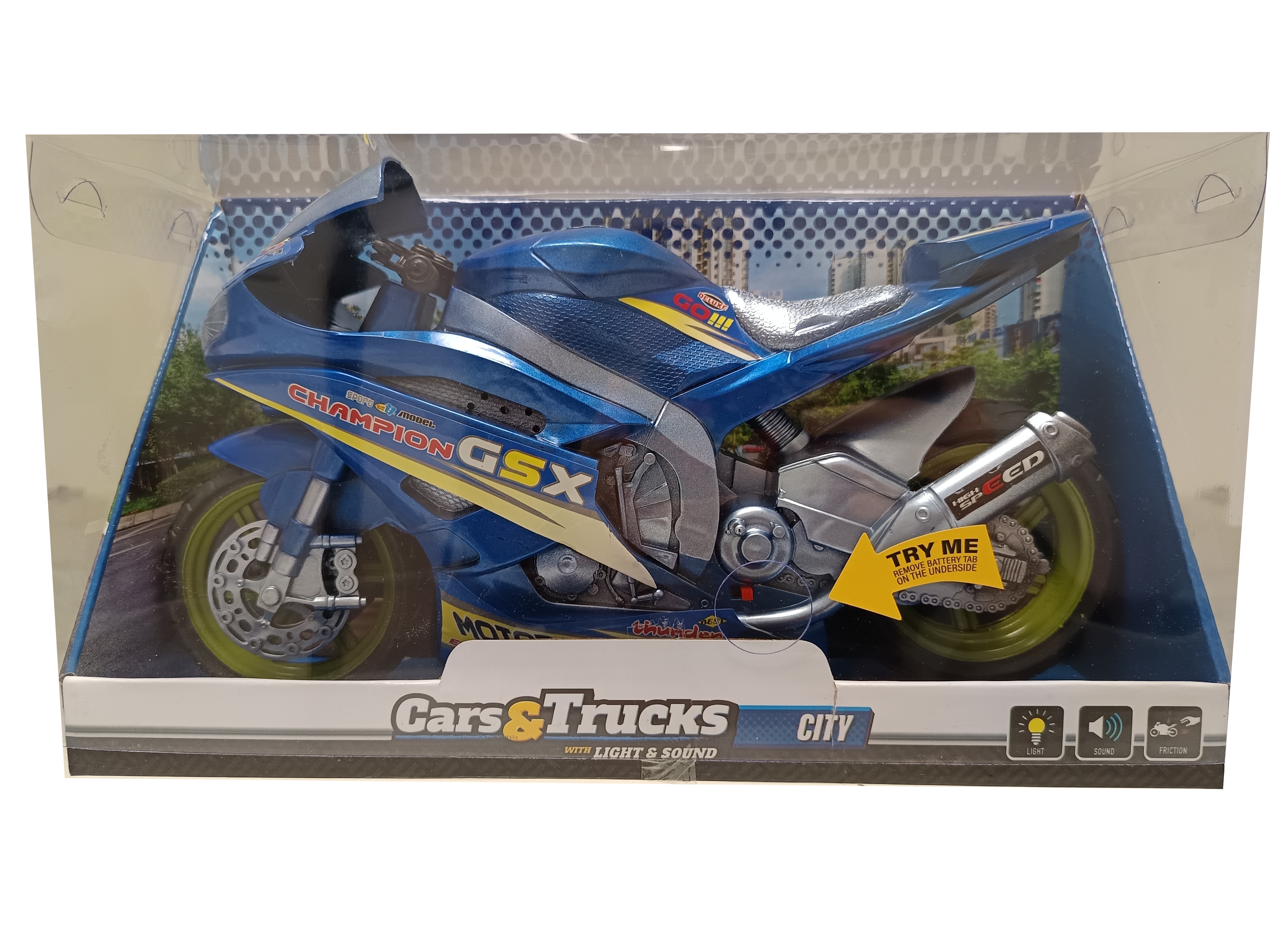 Toi-Toys 29210Z CARS_TRUCKS Rennmotorad 30 cm Friktion  Licht & Ton Spielzeug Motorrad blau - Bild 1