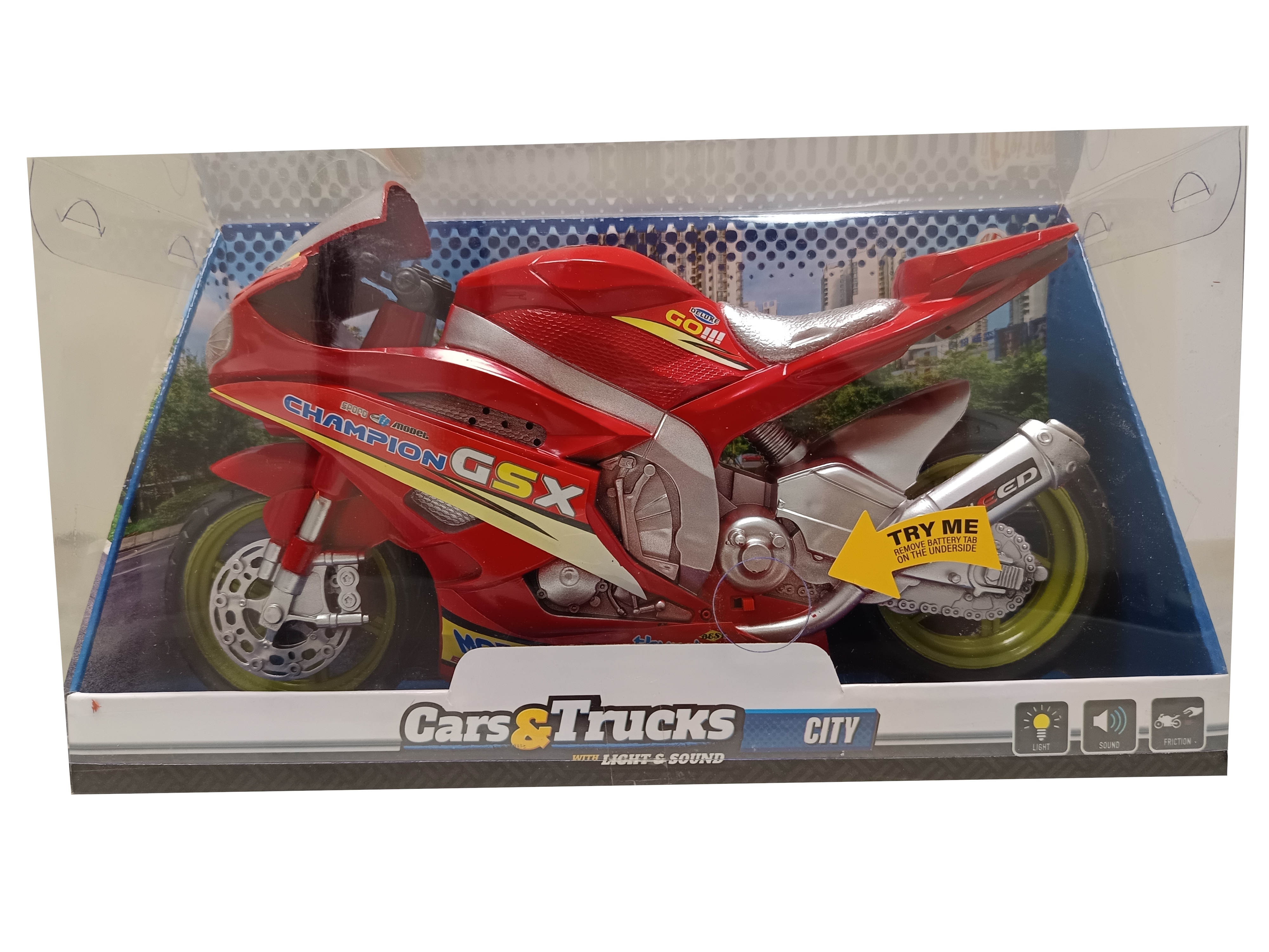 Toi-Toys 29210Z CARS_TRUCKS Rennmotorad 30 cm Friktion  Licht & Ton Spielzeug Motorrad rot - Bild 1