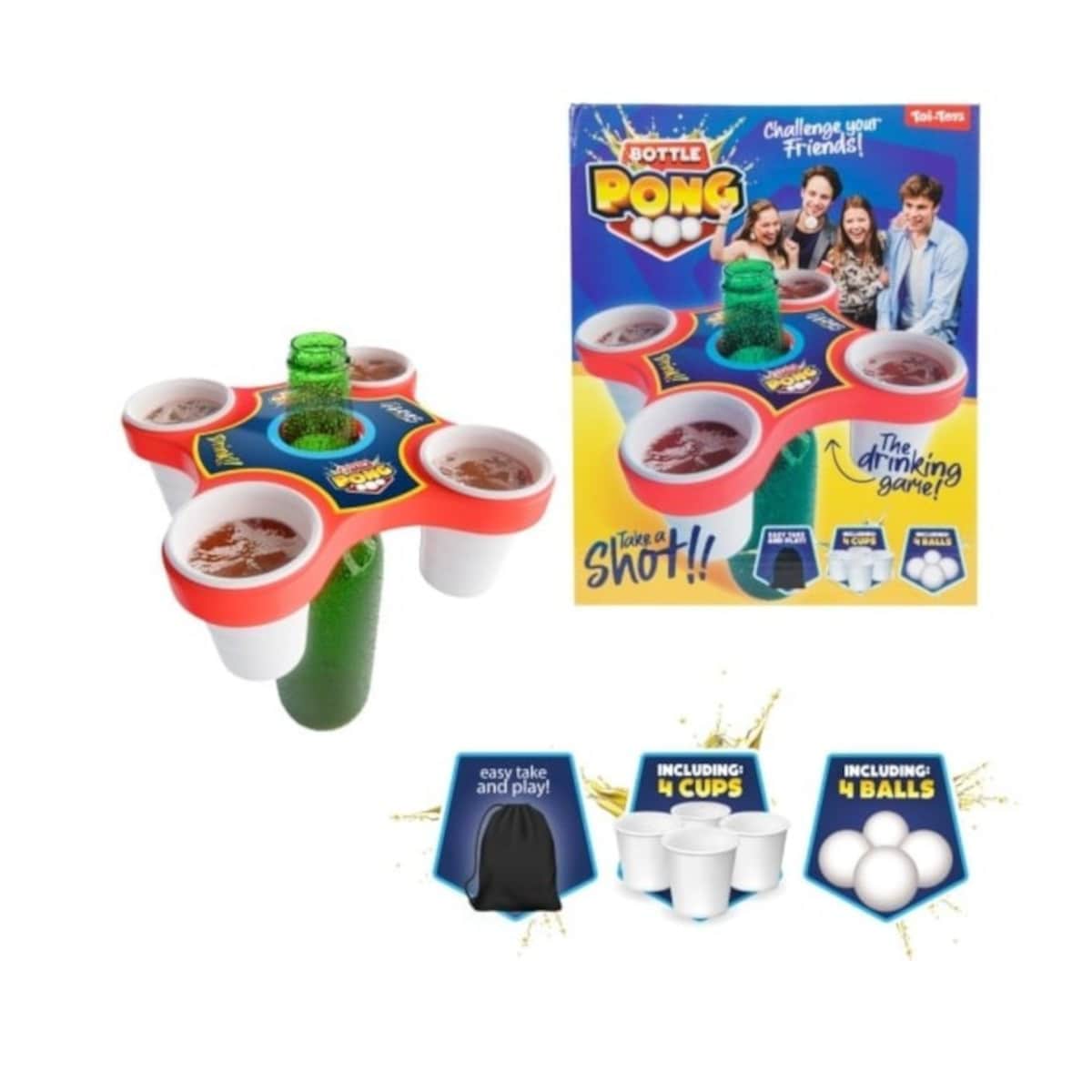 Toi-Toys Pong Hero Partyspiel mit 4 B&auml;llen und Becher Geschicklichkeitsspiel Feier - Bild 1