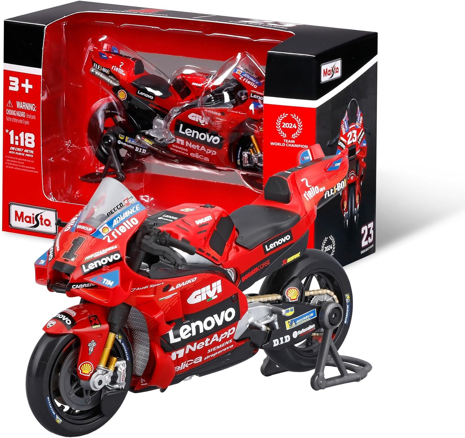 Maisto Ducati Lenovo MotoGP 2024 Francesco Bagnaia Sammlermodell Ma&szlig;stab 1:18 - Bild 1