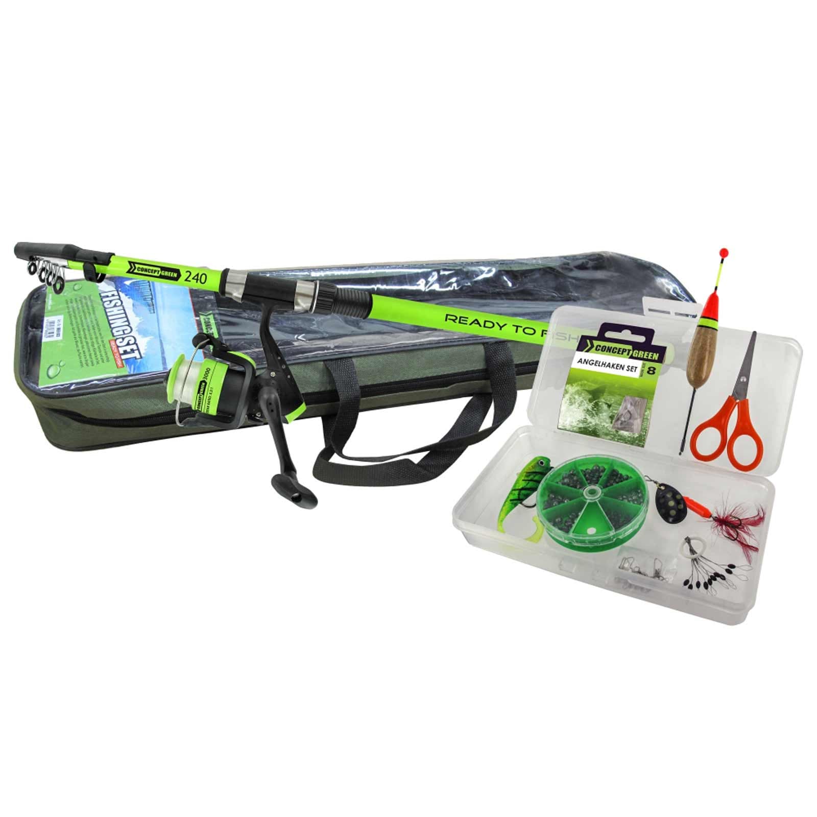 Jenzi komplett Angelcombo Einsteigerset 2,40m Rute & Rolle & Schnur & Zubeh&ouml;r Angelset - Bild 1
