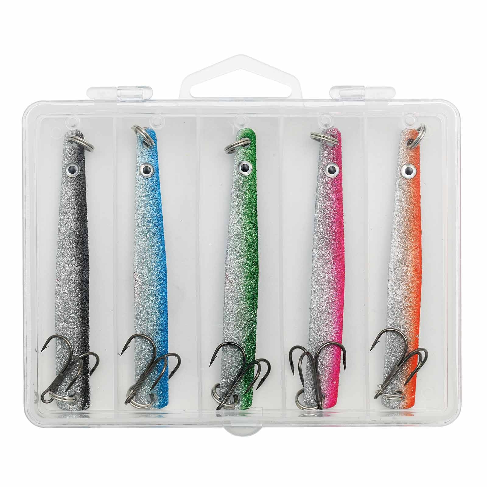 Kinetic Belone Glitter Meerforellen-Blinker Angelset - 5 Meerforellenk&ouml;der 24g mit Box - Bild 1