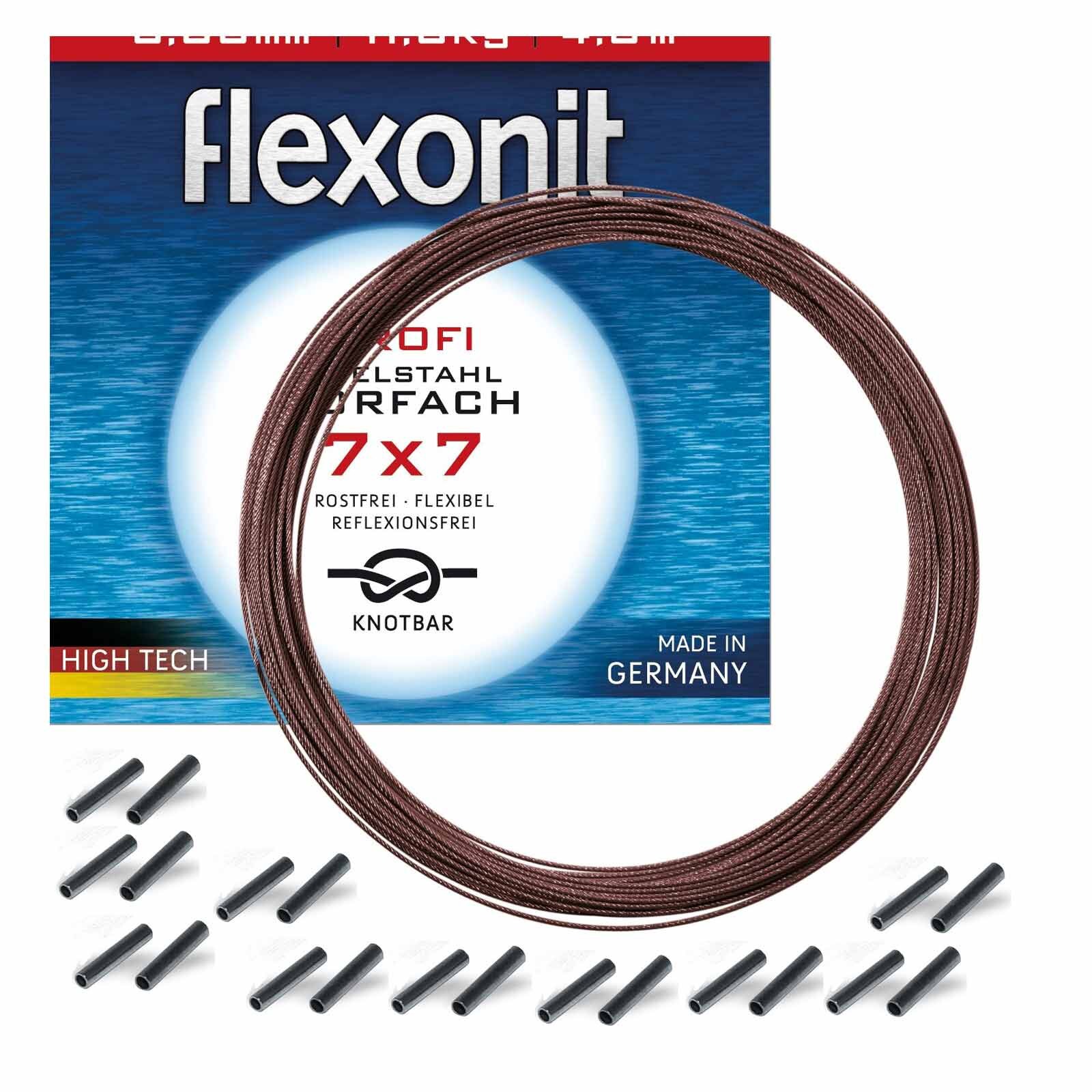 Flexonit 7x7 Stahlvorfach 0,27mm + passende Quetschh&uuml;lsen komplett Angelset - Bild 1