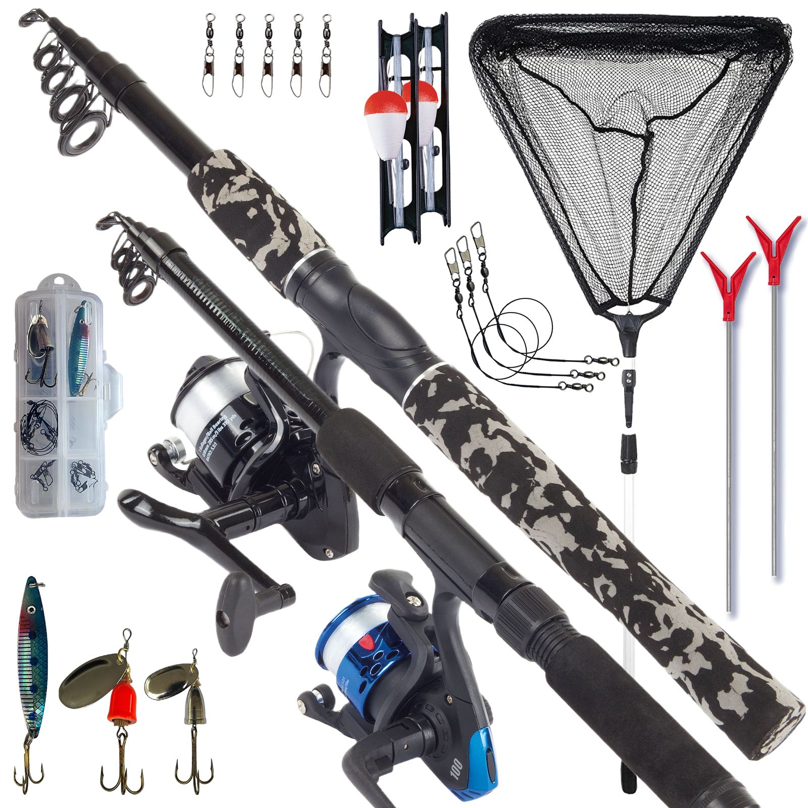 Vater + Sohn Angelset komplett Combo Allround. 2x Rute 2x Rolle Schnur Zubeh&ouml;r - Bild 1