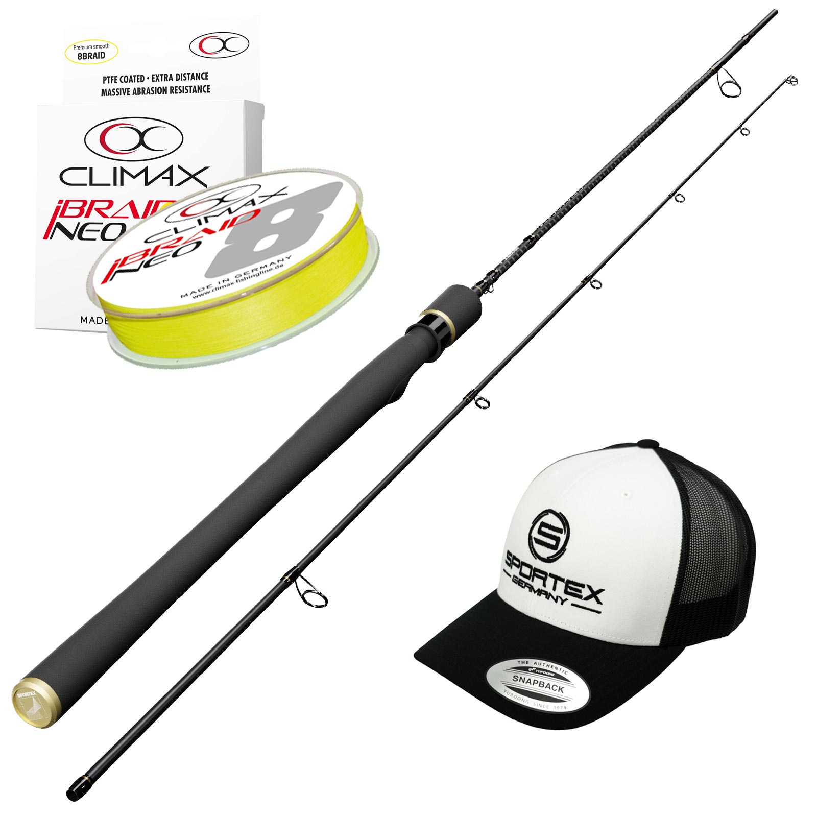 Power-Spinn-Komplettset &ndash; Sportex Curve 240 + Climax iBraid 0,14 + Cap - Bild 1