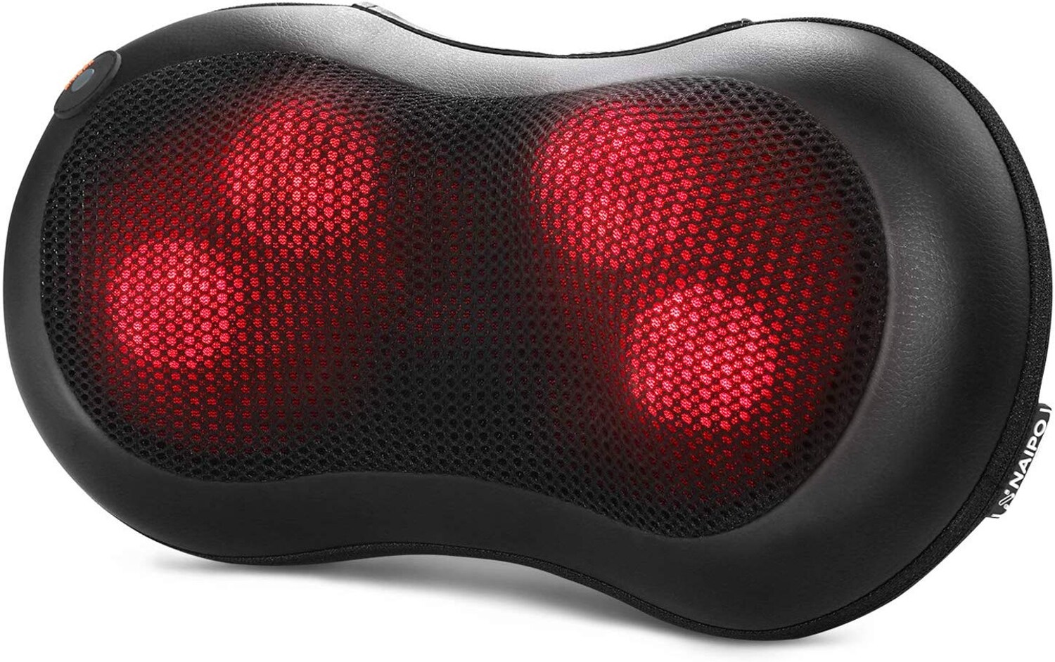 NAIPO Shiatsu Massagekissen Nacken Massagegerät mit Infrarot Wärmefunktion Massage und 4 3D-rotierenden Massageköpfen für Rücken Nacken Schulter im Auto Büro Zuhause (Kunstleder Schwarz)  MGP-129G