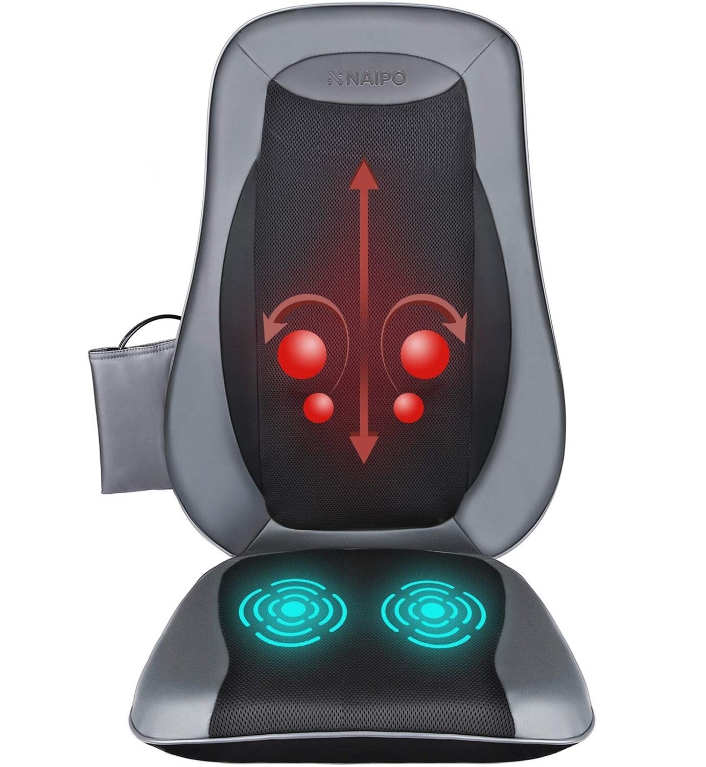 NAIPO R&uuml;cken Massageger&auml;t Massagesitzauflagen mit Shiatsu W&auml;rme Tiefenmassage Rollmassage Vibration f&uuml;r oberen unteren komplett R&uuml;cken MGBK-2606H - Bild 1