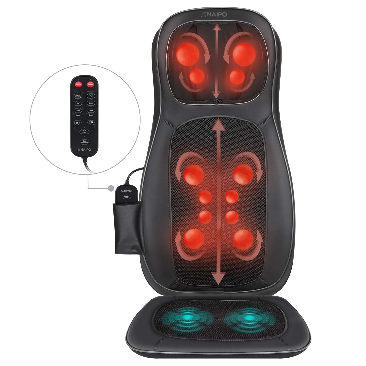 NAIPO Massagesitzauflage R&uuml;ckenmassageger&auml;t mit drei Massagezonen W&auml;rmefunktion - Bild 1