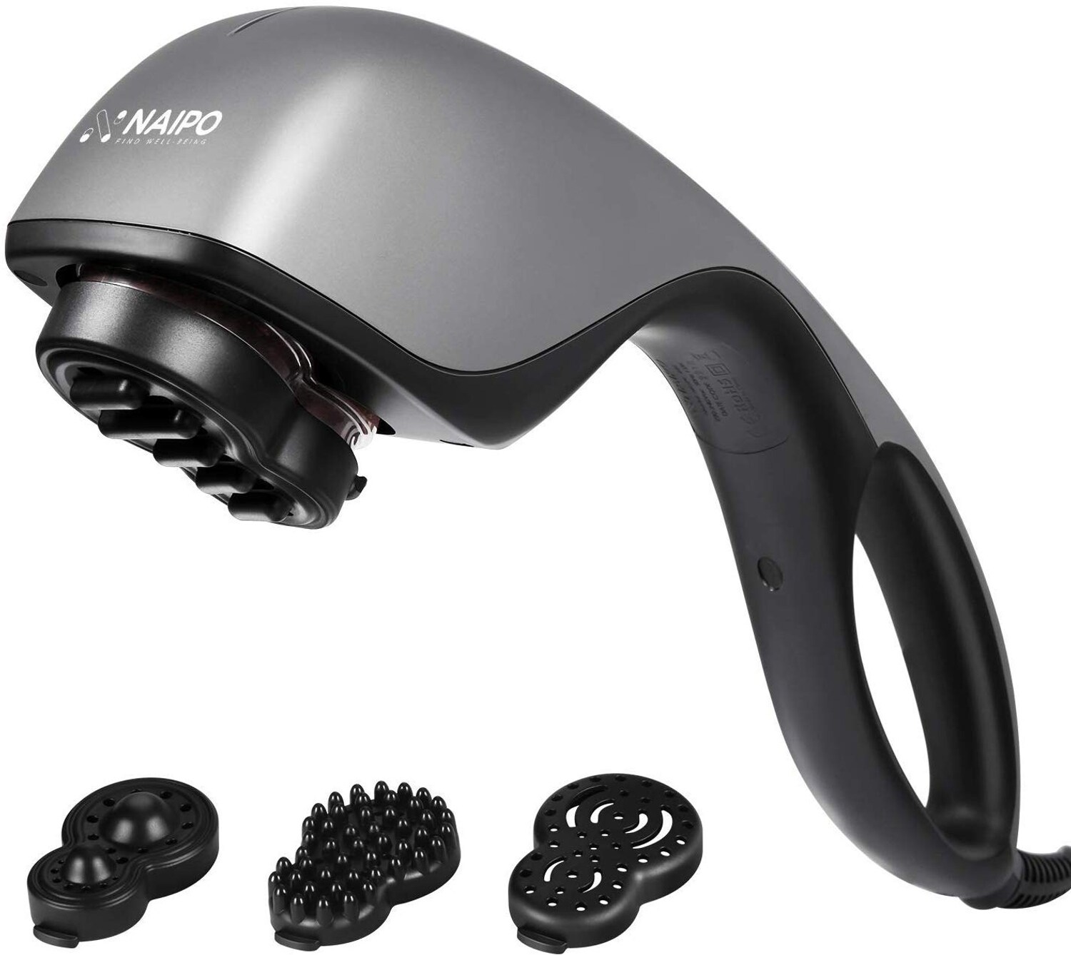 Naipo Massagegeräte Handmassagegerät mit Infrarot Wärmefunktion und Klopf Massage, 4 austauschbare Aufsätze, verschiedene Geschwindigkeitsstufen, für Nacken Schulter Rücken Beine Füße MGPC-666