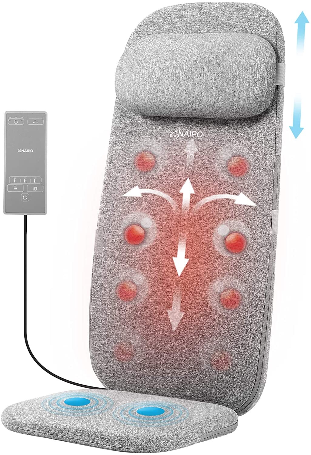 Naipo Massagematt Massagesitzauflage Rücken Massagegerät Massagesitzauflagen Massageauflage sessel Vibrations Massagesitzkissen Massage Matte mit Vibration Wärme 8 Motorvibrationen 4 Massage Modi | 04260397843789