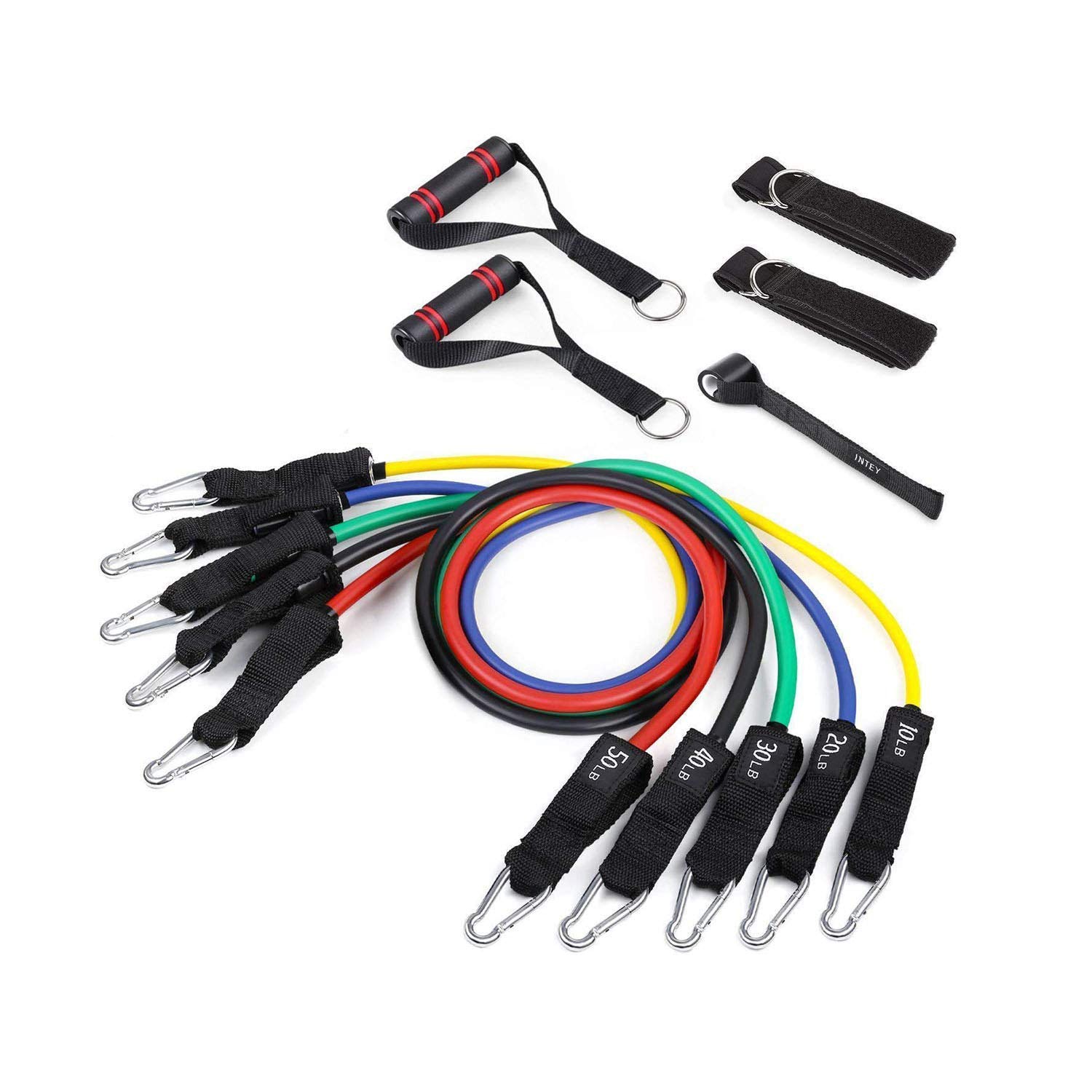 Fitnessbänder Set 5 Stufen - Mit Griffen & Türanker, 2-57kg Widerstand