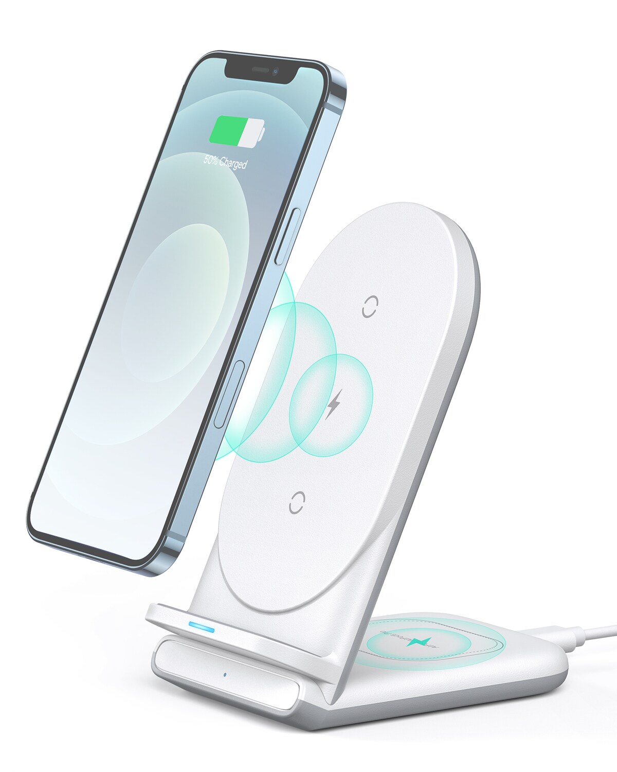 AUKEY LC-A2-Whi Aircore Series 2-in-1 Wireless Charging Stand Drahtloses Ladeger&auml;t Qi Wireless Charger Wei&szlig; - Bild 1