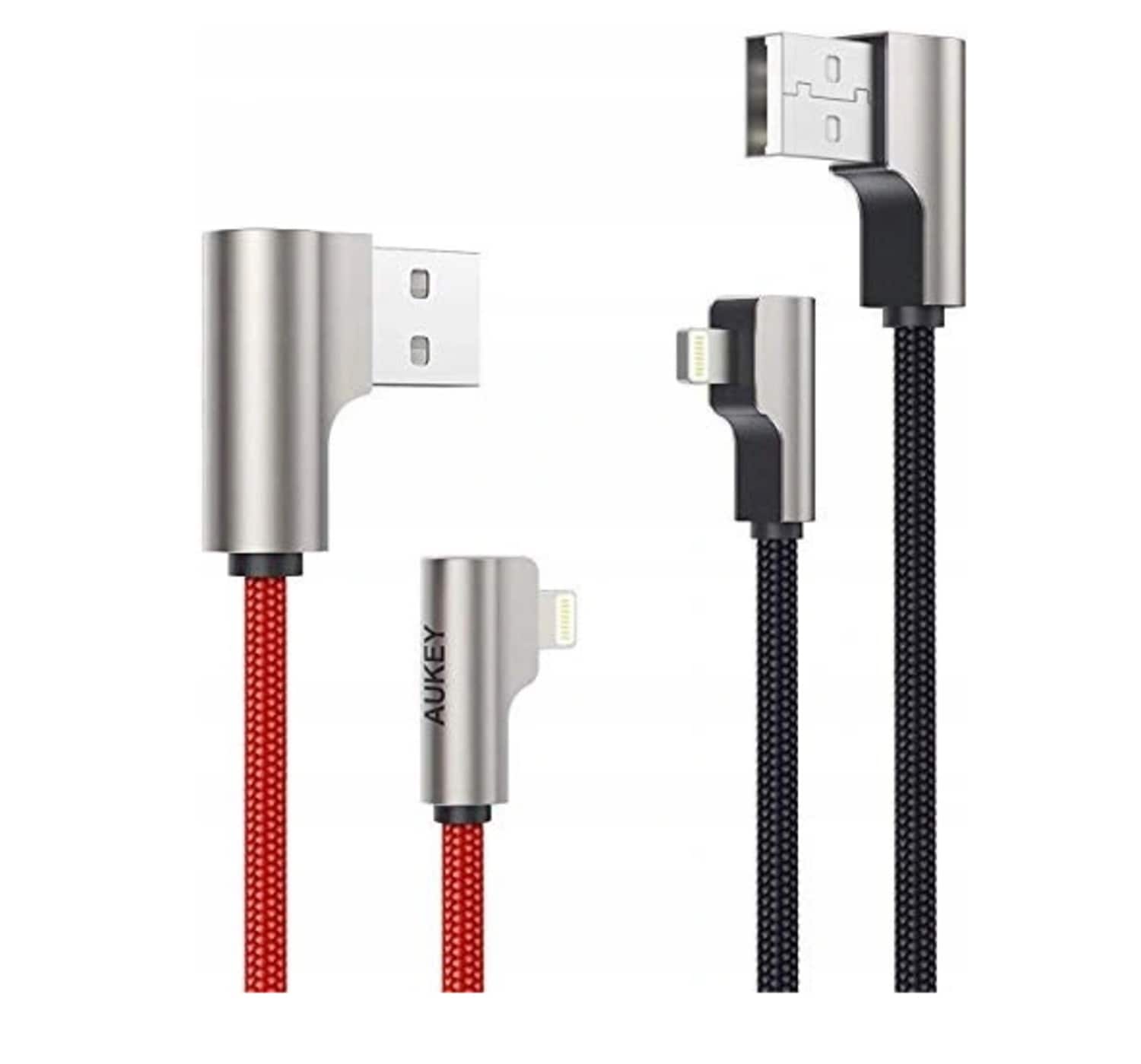 AUKEY CB-AL01 2 St&uuml;ck IPhone Ladekabel Set USB-Nylonkabel - Lightning,&nbsp;2m, 2 St&uuml;ck, 90-Grad-Stecker,&nbsp;Apple MFi-Zertifikat - Bild 1