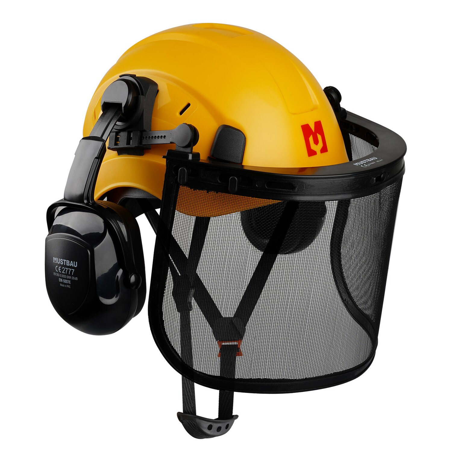 MUSTBAU Sicherheitshelm Schutzhelm Set –  EN397 mit Ohrschützern und Netzvisier – Verstellbarer Kopfbügel von 53 bis 63 cm – Ideal für Forstwirtschaft, Baustellen und Dienstleistungen | 04255681401011