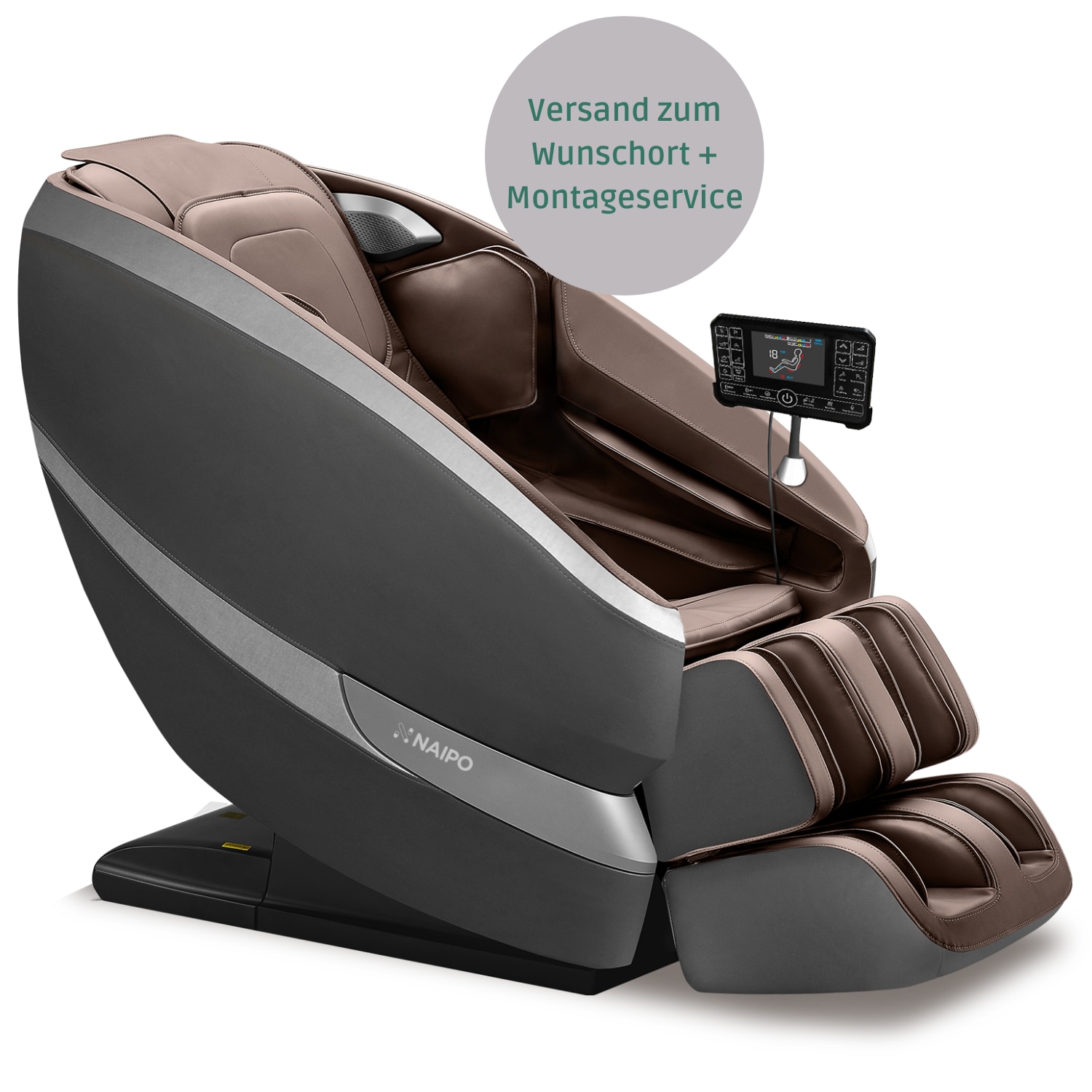 Aspria Massagesessel, Tai Chi Massagestuhl f&uuml;r Ganzk&ouml;rpermassage mit W&auml;rmetherapie, Meister f&uuml;r Nacken- und Schultermassage, f&uuml;r Zuhause, Hotels, Salons, B&uuml;ros verwenden  (Brau mit Aufbauservice) - Bild 1