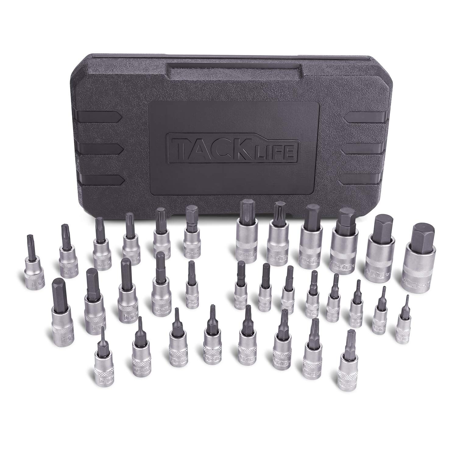 TACKLIFE HBS1C 33 St&uuml;cke Torx- und Sechskant-Eins&auml;tze 1/4" 3/8" 1/2" S2 und Cr-V Stahl alle im stabilen Aufbewahrungskoffer - Bild 1