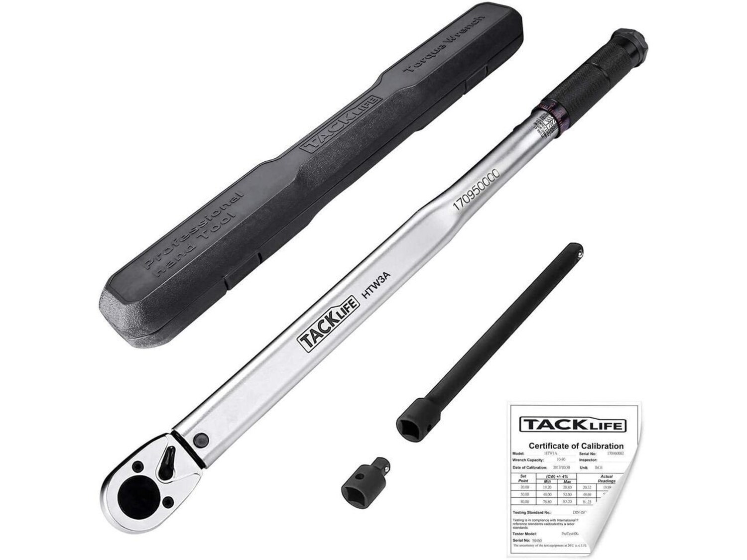 TACKLIFE HTW3A 1/2" Antrieb Klick-Drehmomentschl&uuml;ssel-Set mit 1/2" Verl&auml;ngerungsstange und 3/8" Reduzierst&uuml;ck (25-250 ft.-lb./33,9-338,9 Nm) - Bild 1