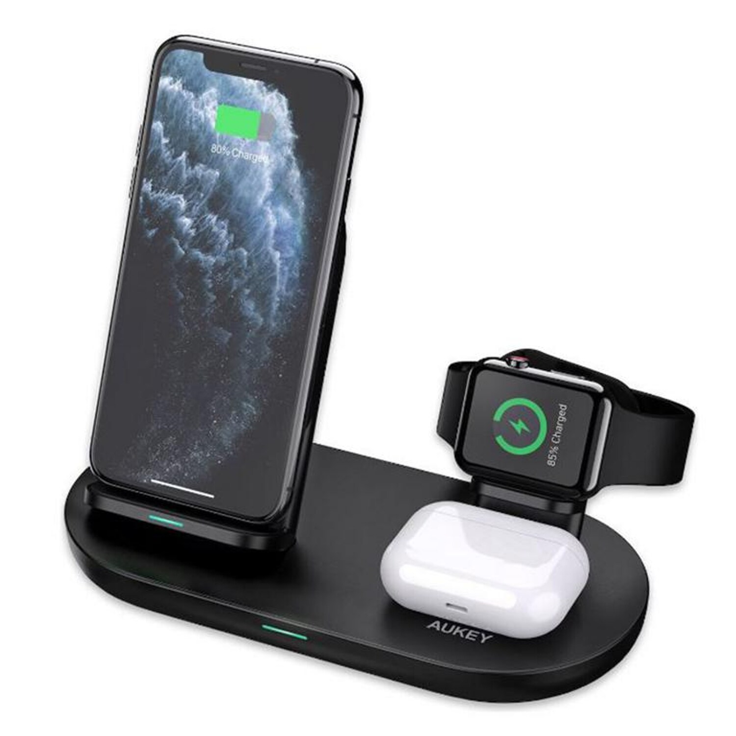 Aukey LC-A3-Bla Aircore Series 3-in-1 Wireless Charging Dock (Kabellose Qi Ladestation) | 04260397847862