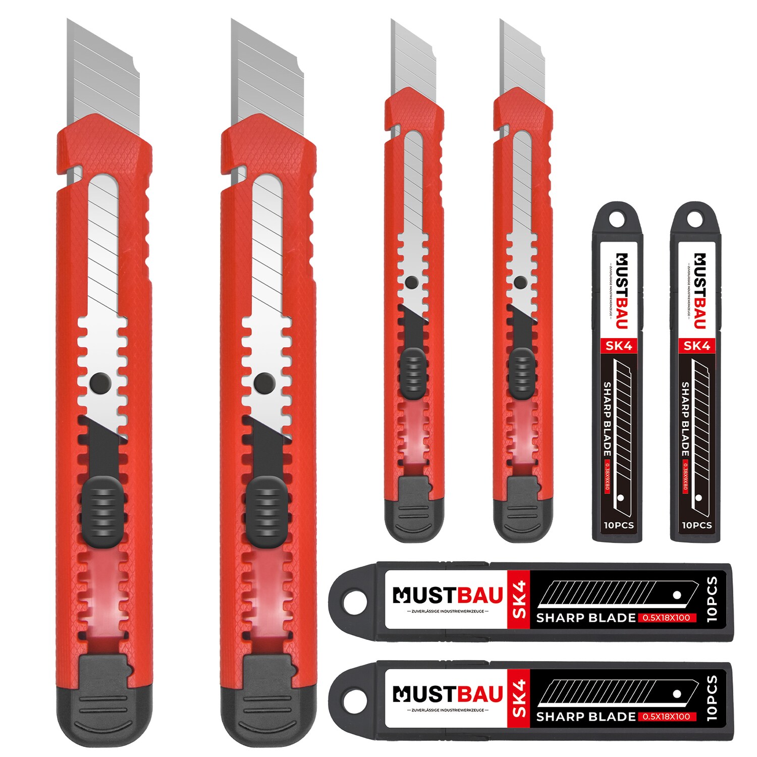 Mustbau 4 Stücke Taschenmesser Klappmesser Cuttermesser mit 40 zusätzlichen SK4 Klingen | 04255681400205