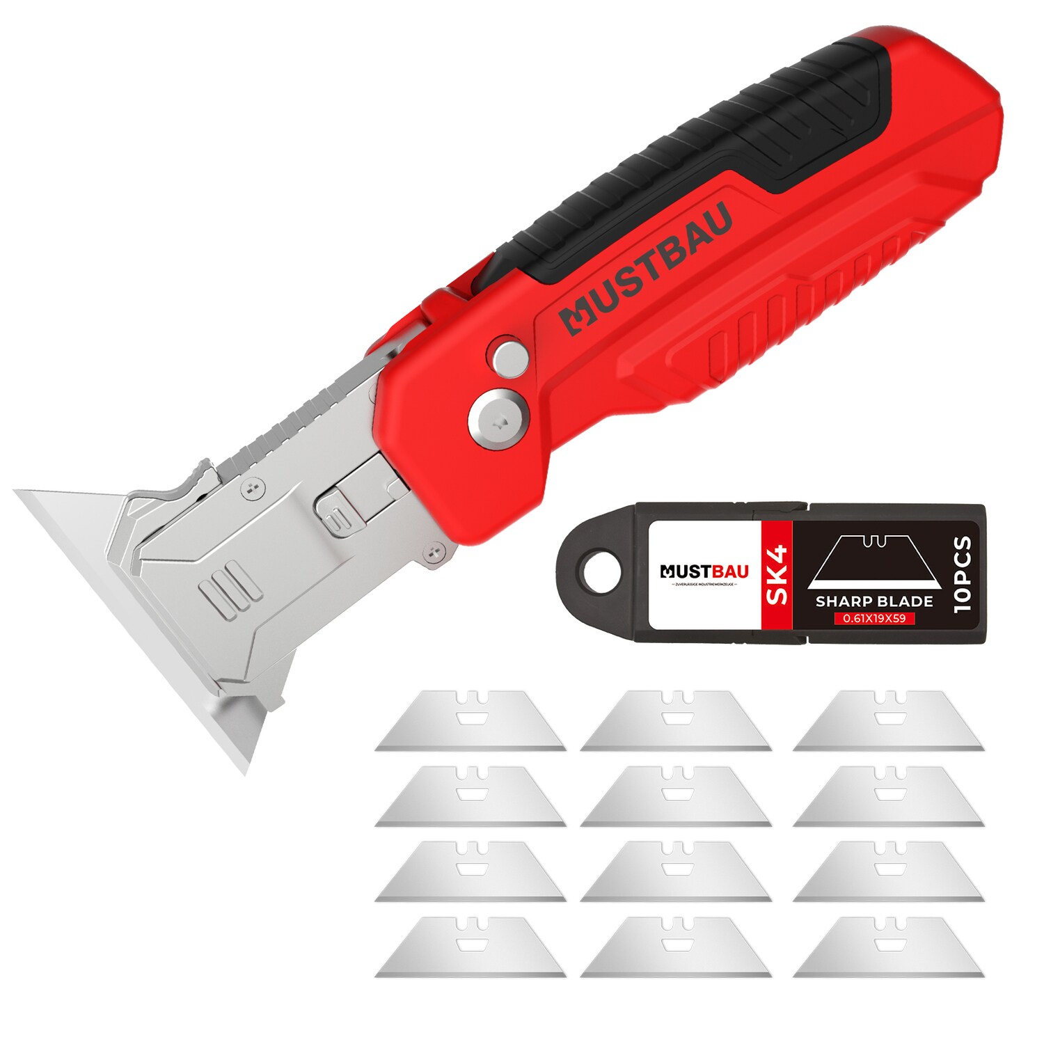 Mustbau Taschenmesser Klappmesser Cuttermesser mit 12 SK4 Klingen | 04255681400755