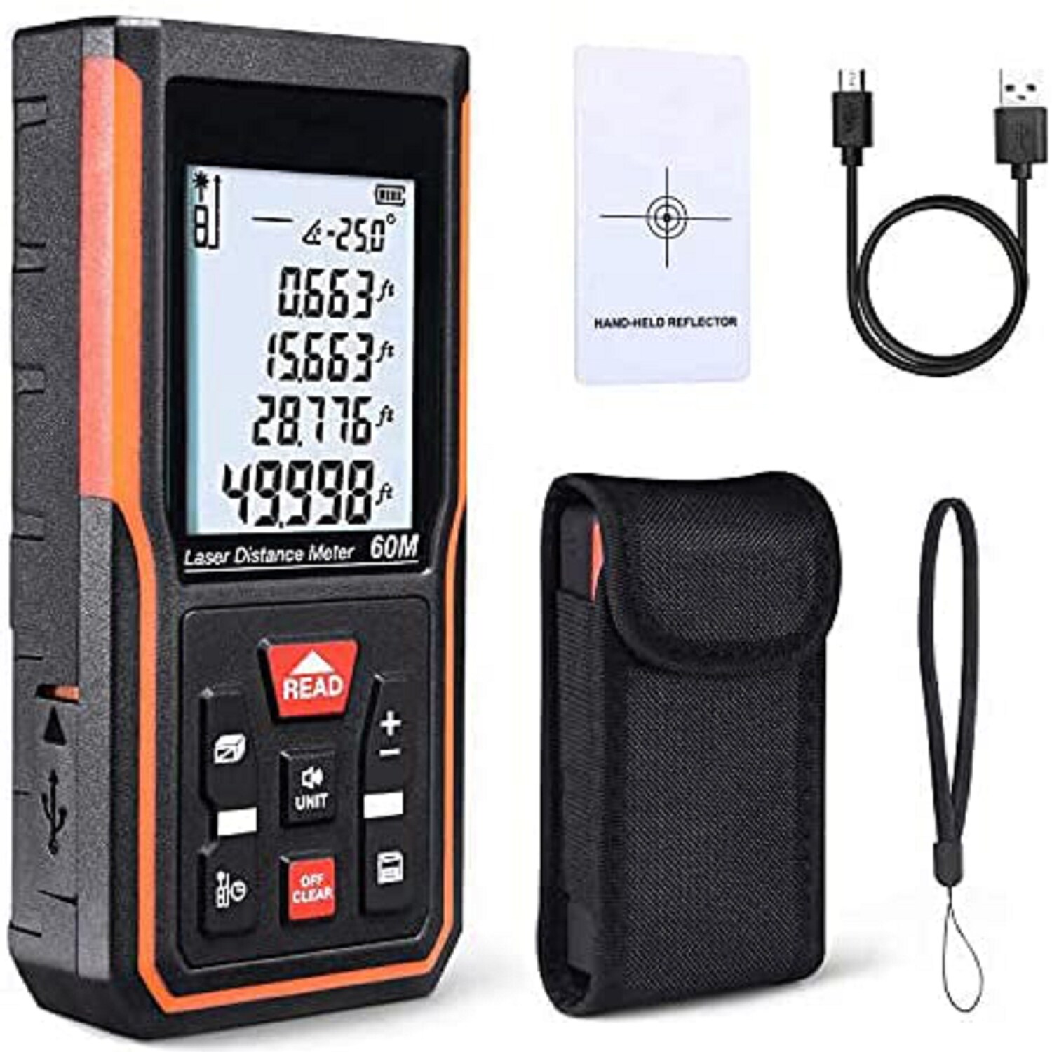 TACKLIFE S5-60, 60 m Laser-Entfernungsmesser, Lasermessgerät, USB-Aufladung, ±2 mm Genauigkeit, elektronischer Winkelsen