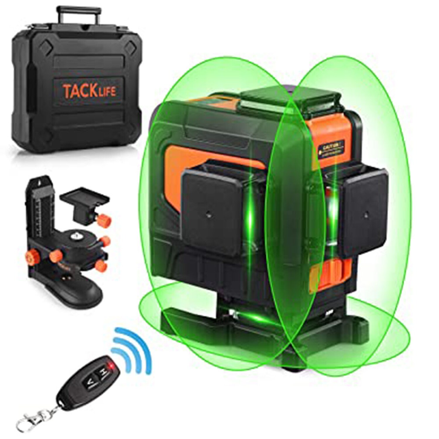 TACKLIFE SC-L12 3 x 360-Grad selbstnivellierender gr&uuml;ner Kreuzlinien-Laser-Tool, 132 Fu&szlig; mit Fernbedienung, Pulsmode, verstellbare magnetische Basis und 5200 mAh wiederaufladbarer Li-Ion Batterie - Bild 1