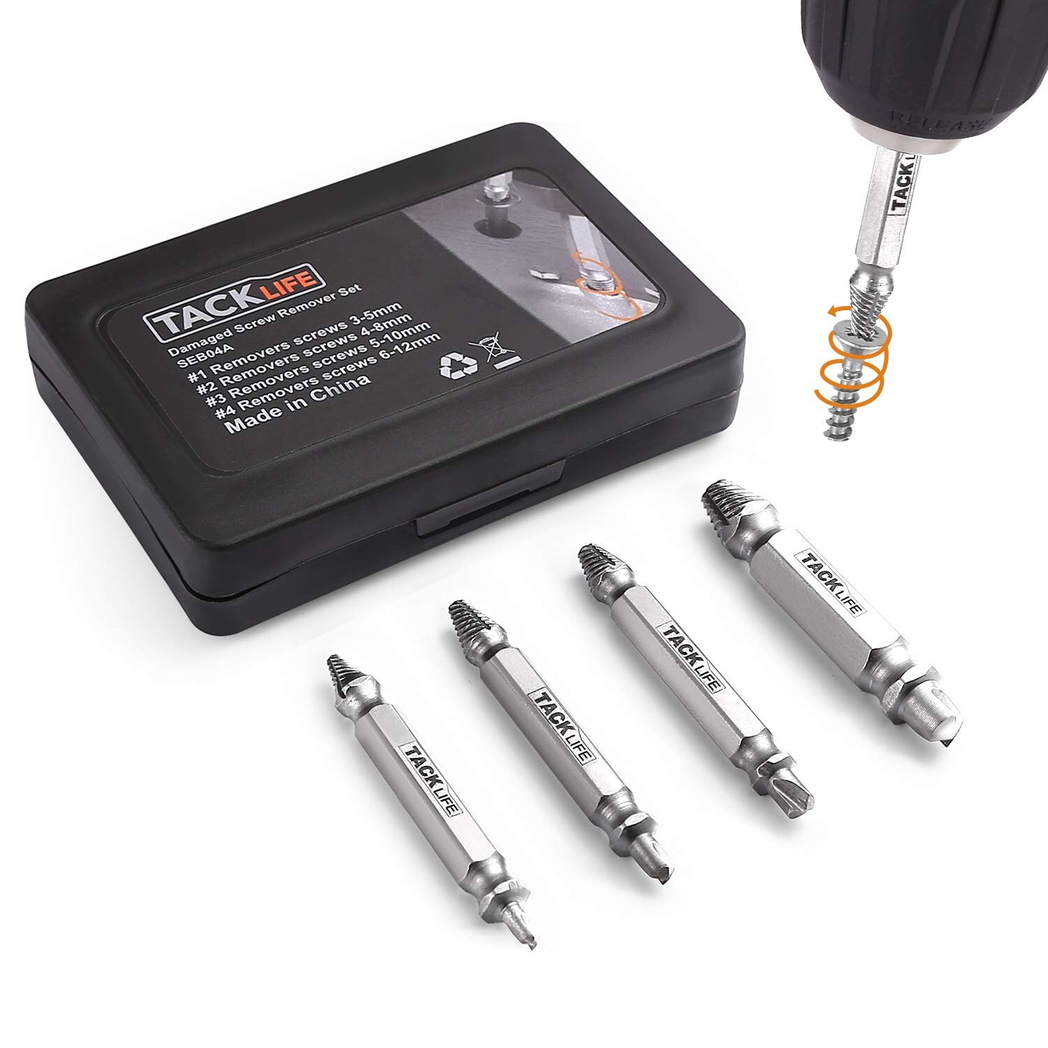 Tacklife Besch&auml;digte Schraube Extraktor Set, 4 Stk. Schraube Entferner mit Fall - SEB04A - Bild 1