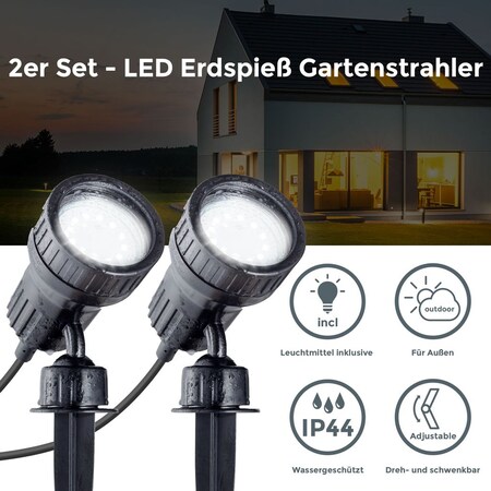 2er Set LED Garten-Strahler 3W warmweiß kaufen online bei IP44 Erdspieß Netto GU10
