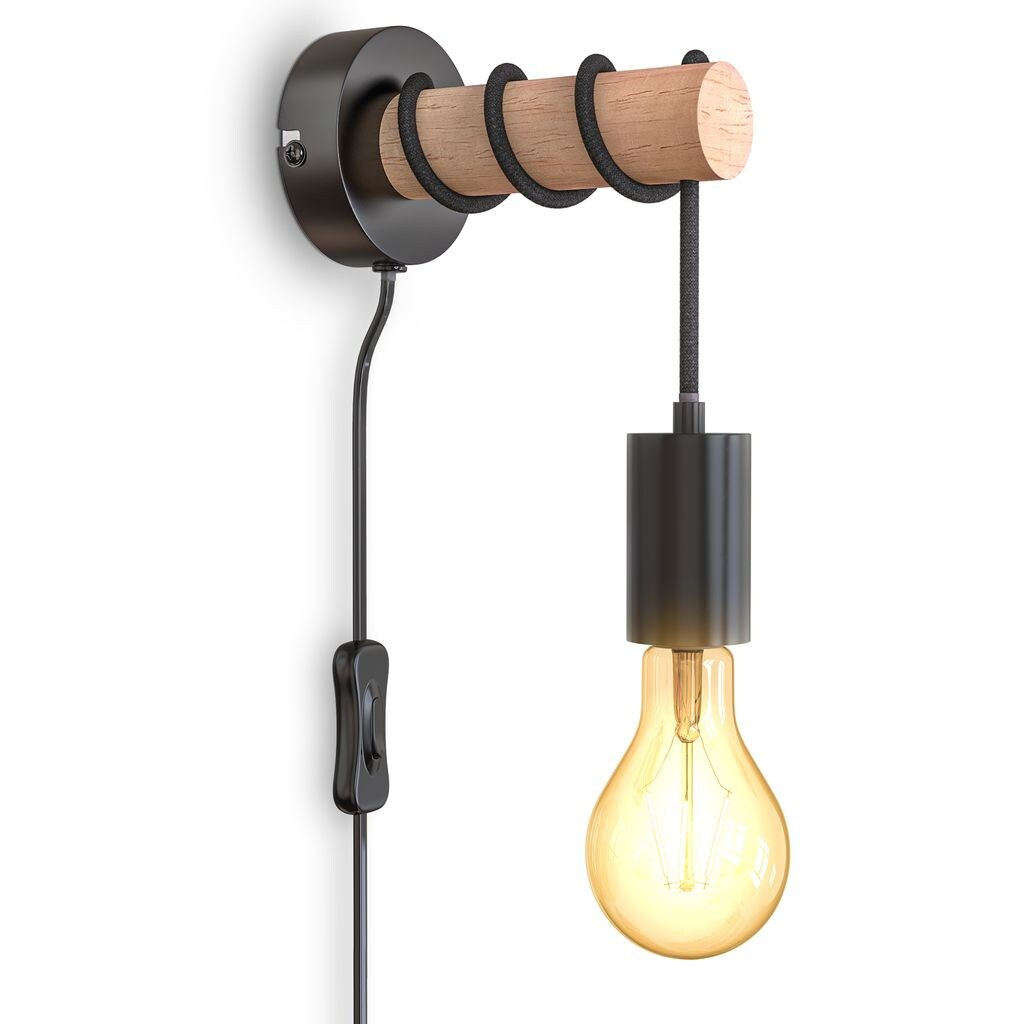 Wandleuchte, Metall schwarz,mit Holz,1xE27/max.60W - Bild 1