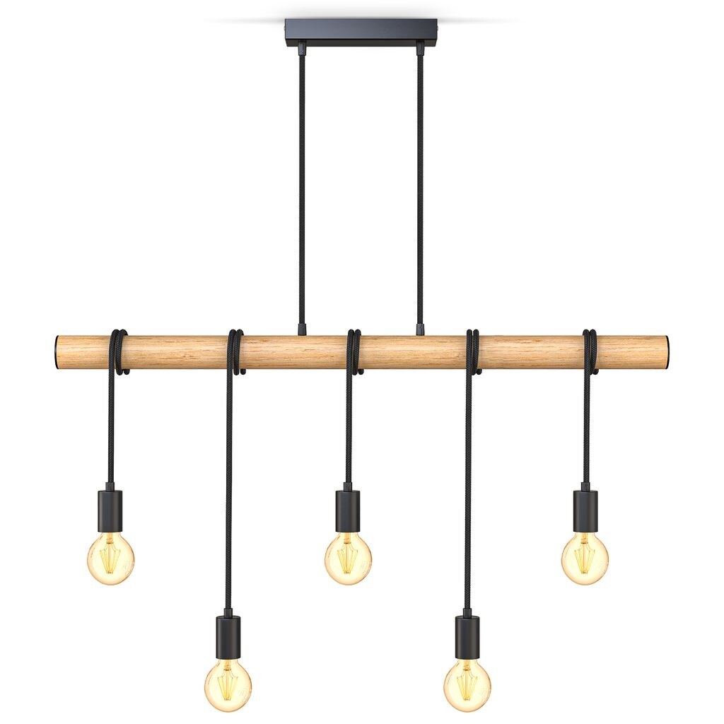 Pendelleuchte, Holz, Metall schwarz, 5xE27 exkl. | 04057722005826