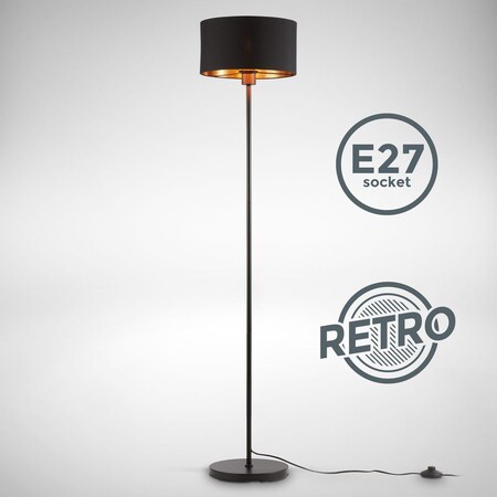 online Stehlampe schwarz-gold Holz Netto Metall Stoff E27 bei kaufen