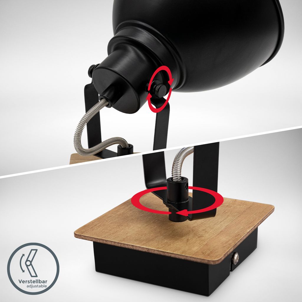 Spot, schwarz mit Holz, 1xE27 - Bild 1