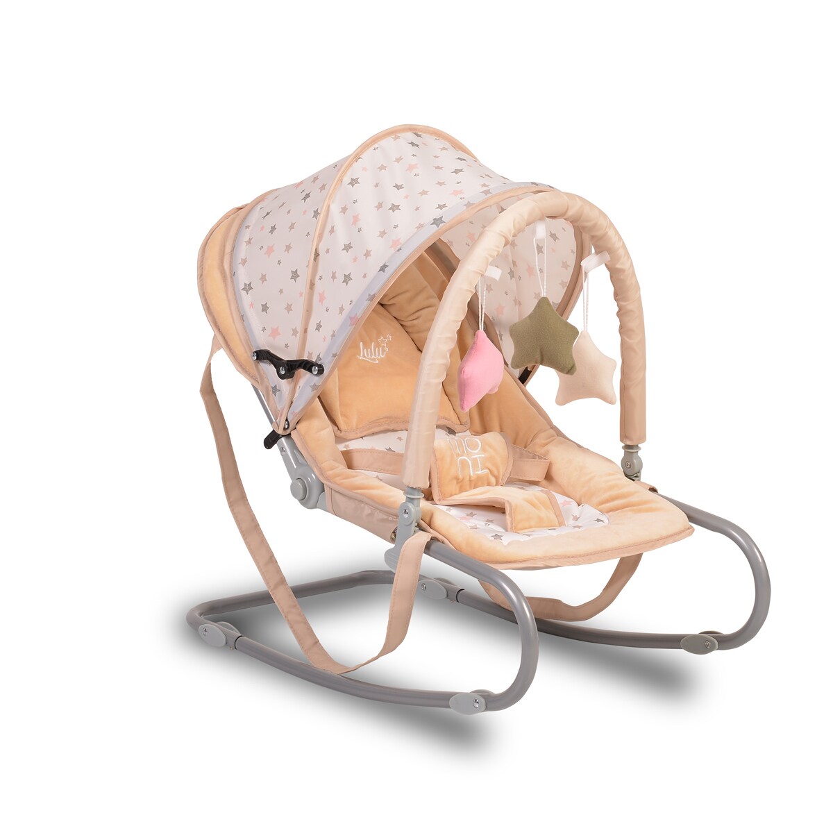 Moni Babywippe Lulu Sitzposition verstellbar Spielbogen Tragehenkel Metallrahmen in beige | 03800146248024