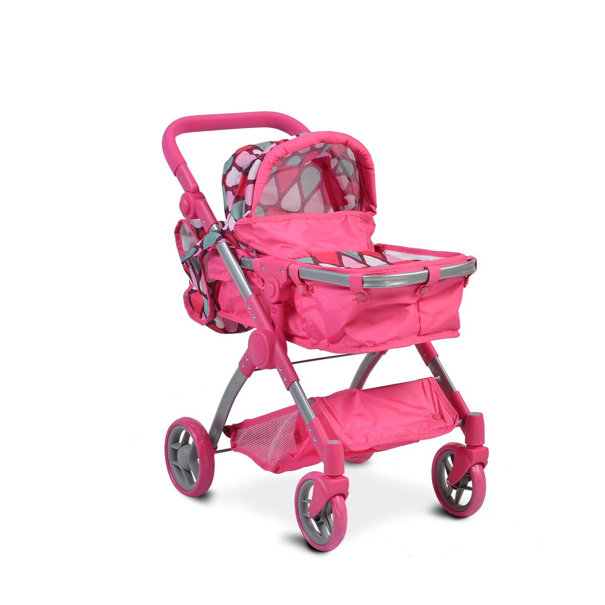 Moni Puppenwagen, Puppenbuggy Vicky 9620, Tasche, Schiebegriff höhenverstellbar in pink | 03800146264833