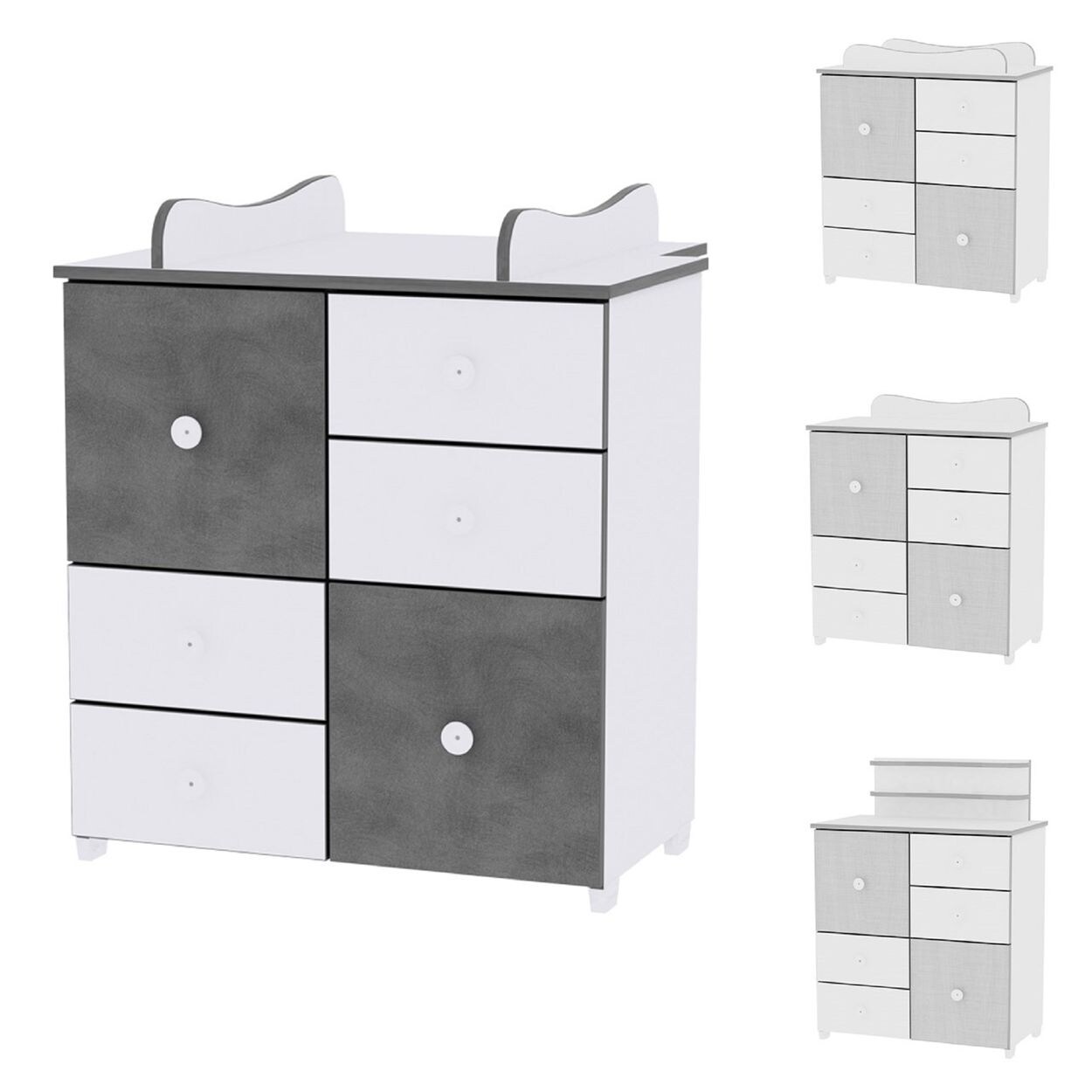 Lorelli Kommode Cupboard 83 x 71 x 96 cm, 4 Schubladen, 2 Türen mit Regalboden dunkelgrau