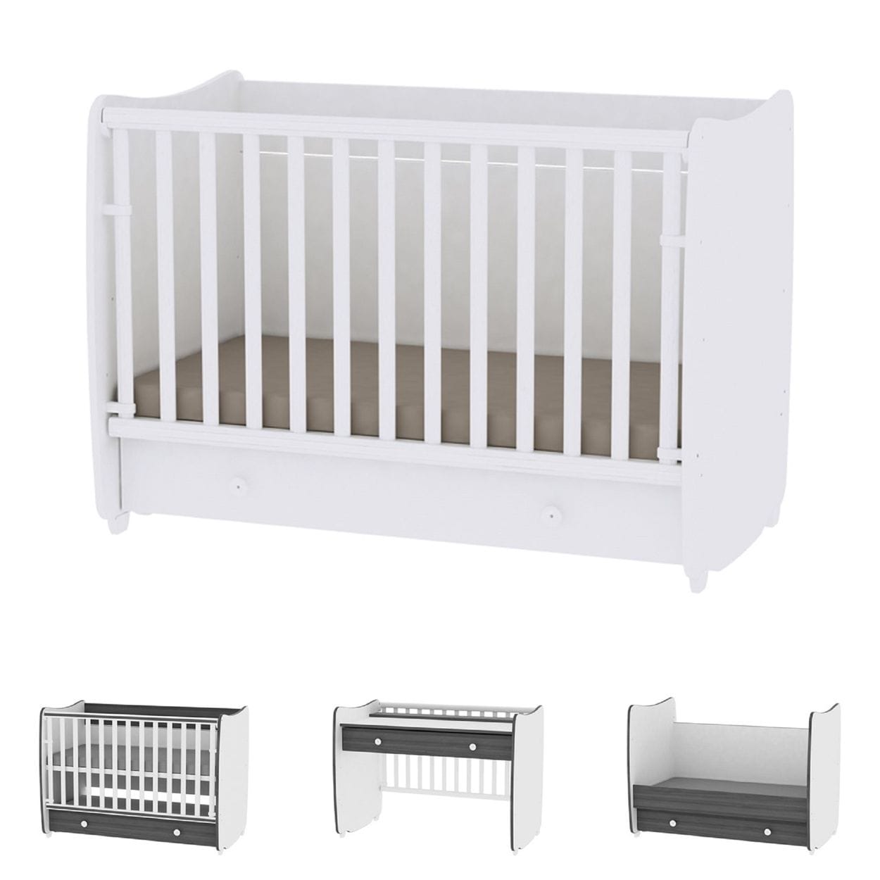 Lorelli Babybett Dream 70 x 140 cm umbaubar Kinderbett Schaukelbett Schreibtisch in wei&szlig; - Bild 1