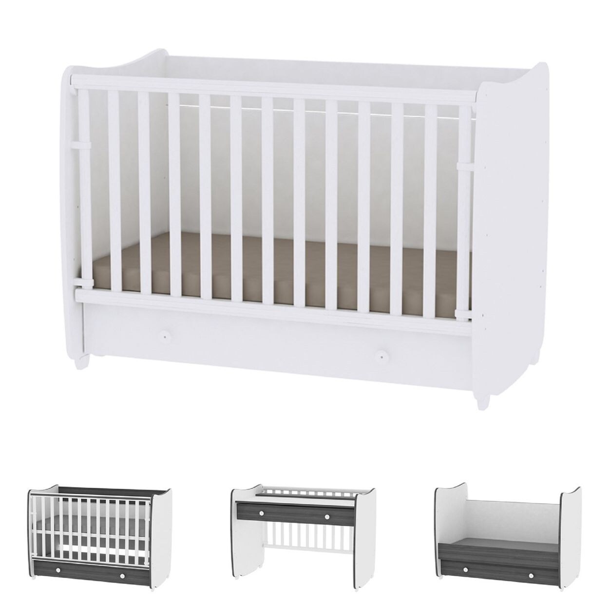 Lorelli Babybett Dream 70 x 140 cm umbaubar Kinderbett Schaukelbett Schreibtisch weiß