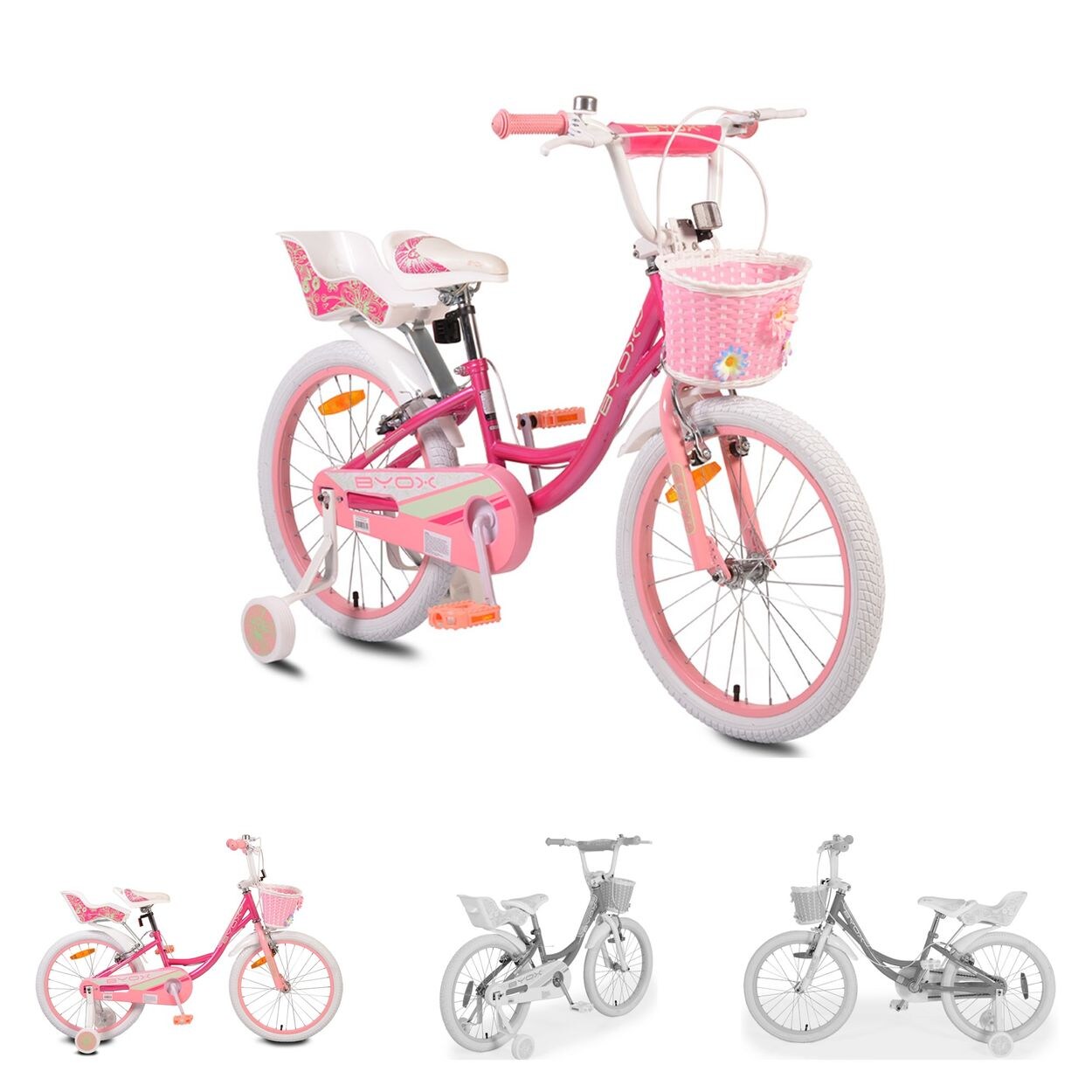 Byox Kinderfahrrad 20 Zoll Fashion Girl, Stützräder, Korb am Lenker, Puppensitz pink | 03800146201814