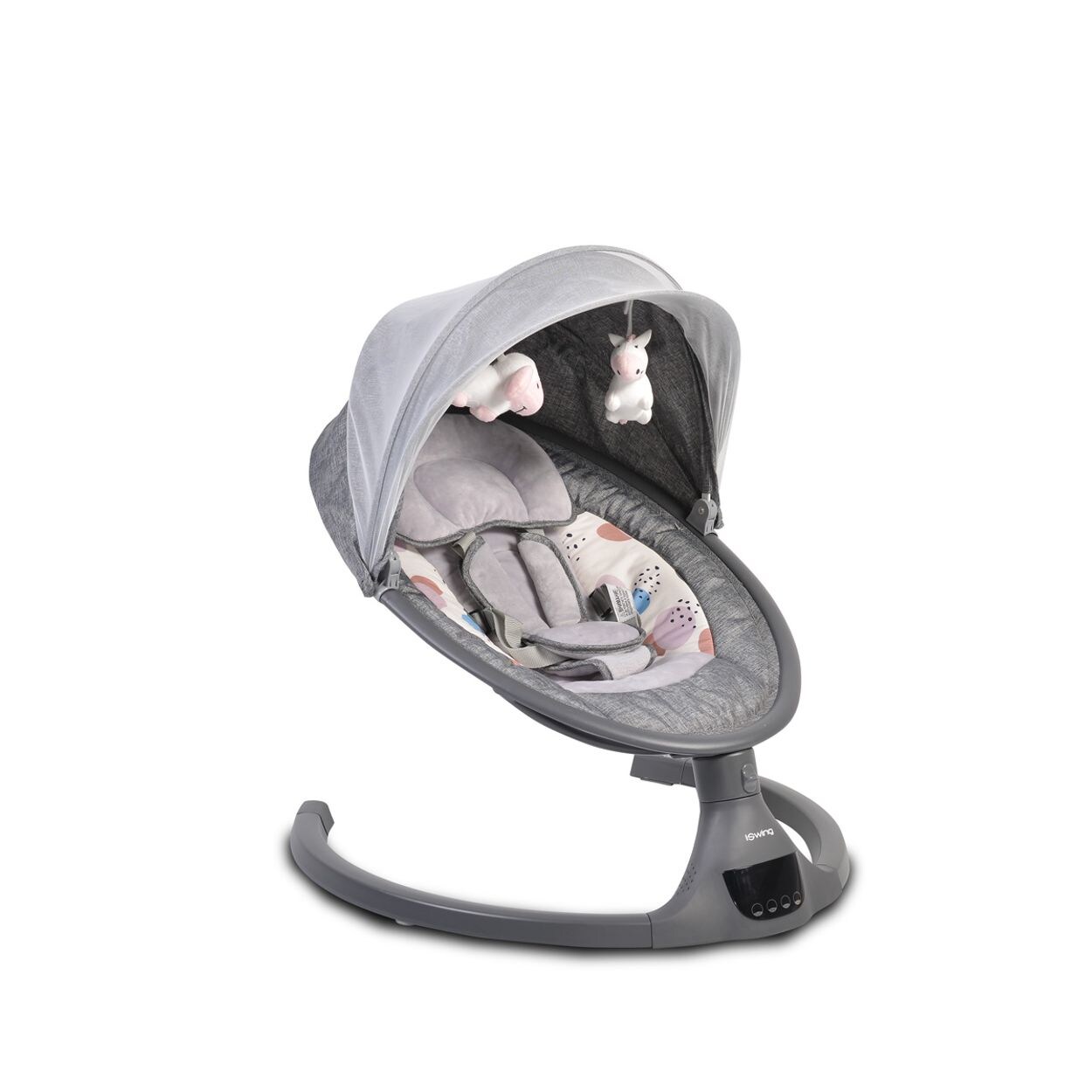Cangaroo Babywippe iSwing, Musikfunktion, Timer, Fernbedienung, Aluminiumrahmen grau