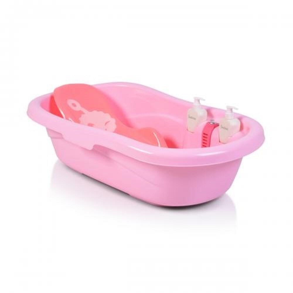 Moni Babybadewanne Santorini, Zubeh&ouml;r 90 cm Thermometer Shampoospender ab Geburt rosa - Bild 1