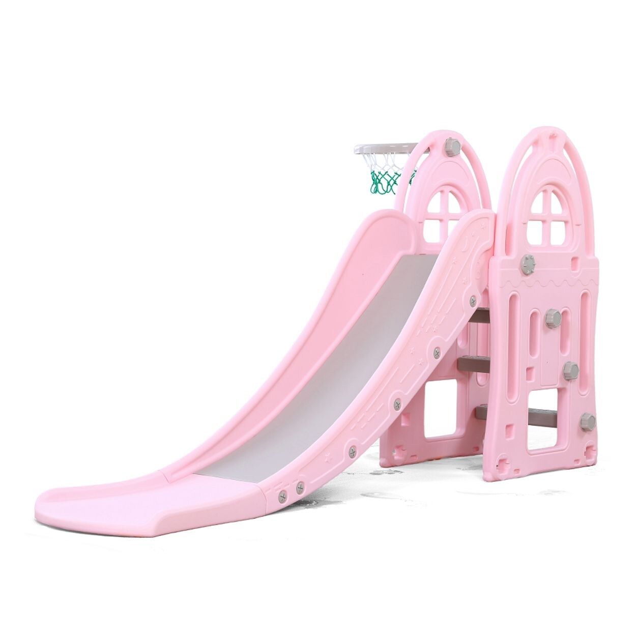 Moni Kinderrutsche Verena 18017, bis 40 kg, Basketballkorb, 172 cm Rutschlänge rosa