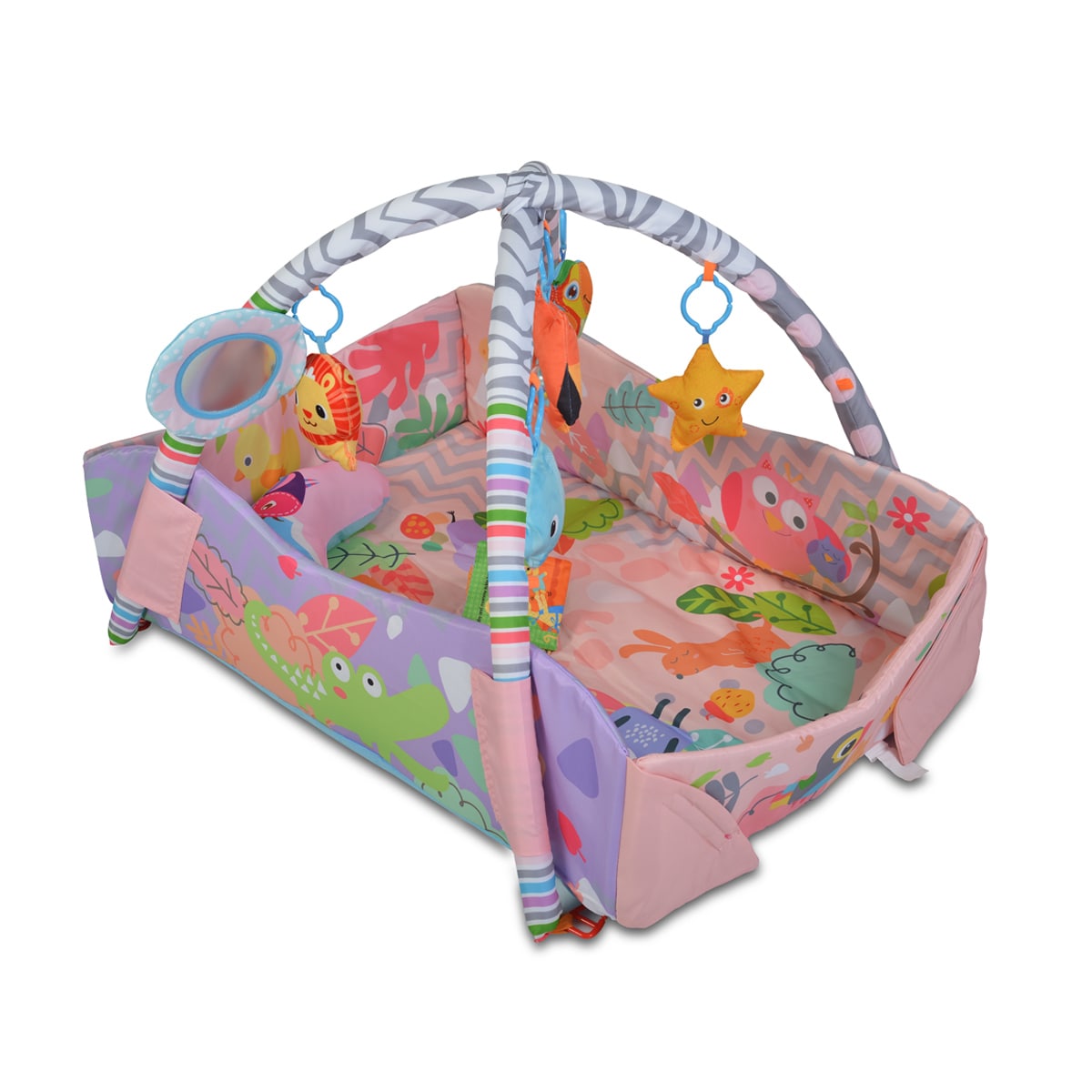 Moni Spielcenter 2 in 1 Oase Krabbeldecke Kissen Spielbogen Spielzeuge B&auml;llebad pink - Bild 1