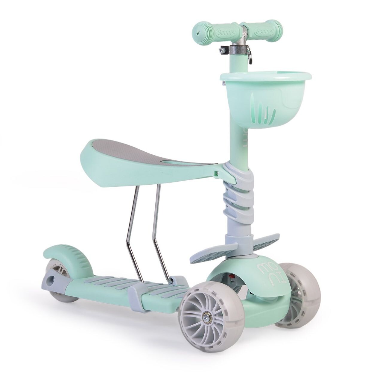 Moni Kinderroller Bubblegum 2 in 1, Höhe einstellbar, Sitz abnehmbar, 3 Räder grün