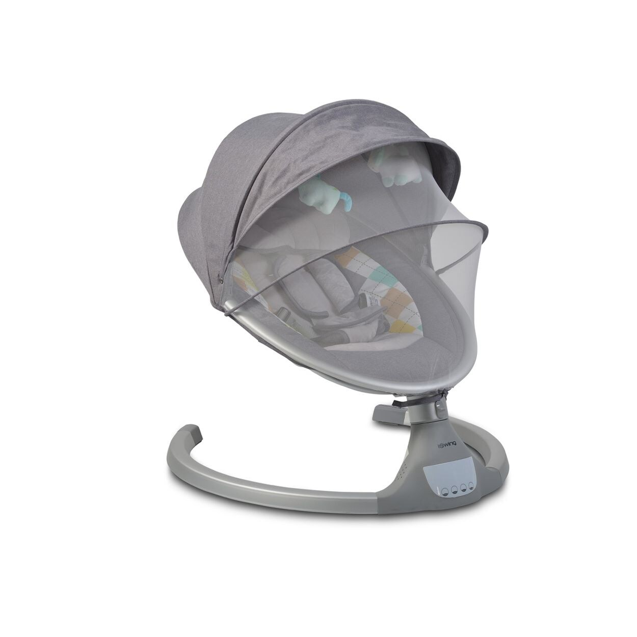 Cangaroo Babywippe iSwing, Musikfunktion, Timer, Fernbedienung, Aluminiumrahmen hellgrau