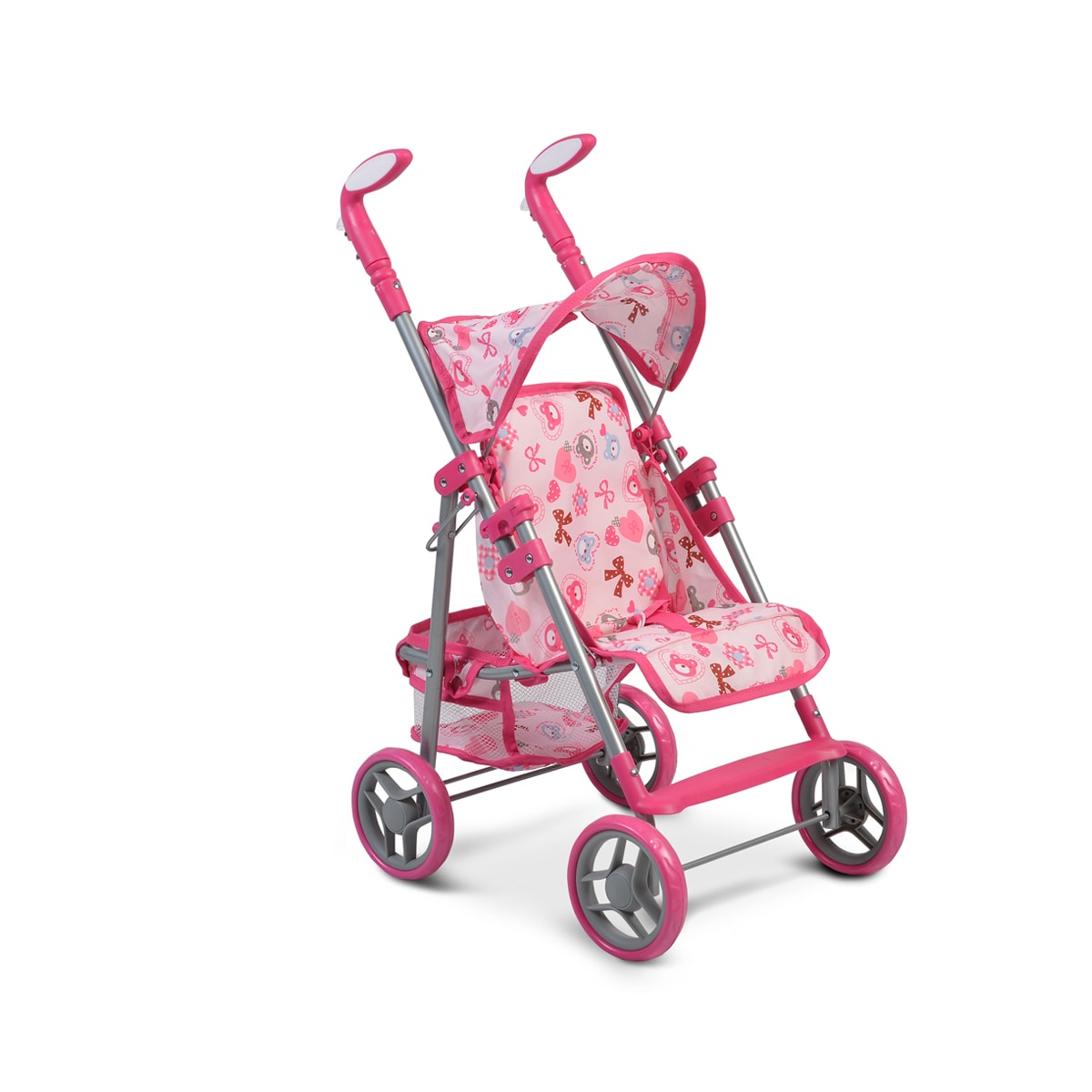 Moni Puppenwagen Flower Garden verstellbare R&uuml;ckenlehne und Griffe klappbar Korb pink - Bild 1