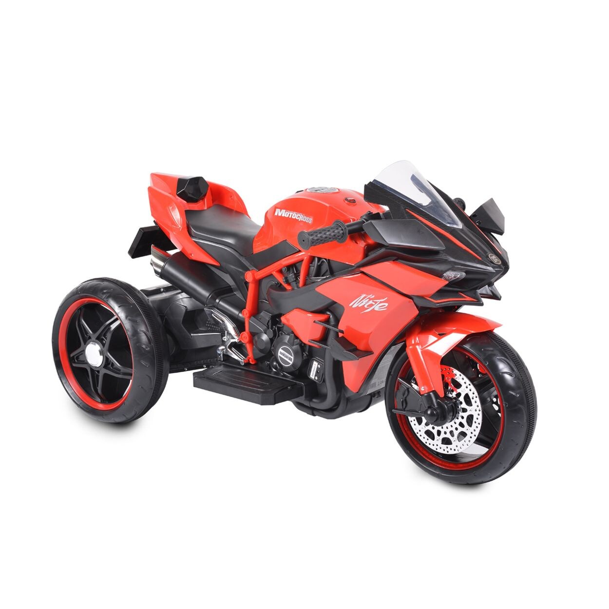 Moni Kinder Elektromotorrad Ninja, drei Kunststoffräder, LED-Beleuchtung, Mp3 rot