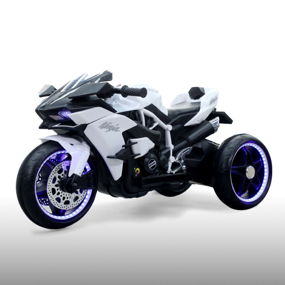 Moni Kinder Elektromotorrad Ninja, drei Kunststoffr&auml;der, LED-Beleuchtung, Mp3 wei&szlig; - Bild 1