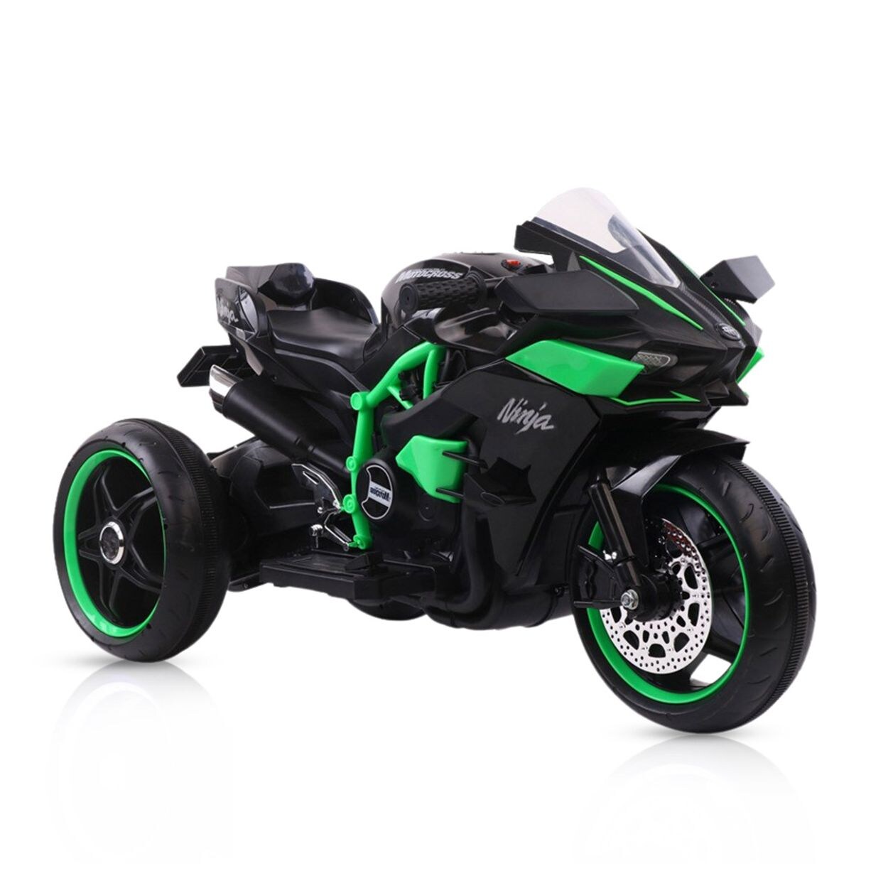 Moni Kinder Elektromotorrad Ninja, drei Kunststoffräder, LED-Beleuchtung, Mp3 schwarz