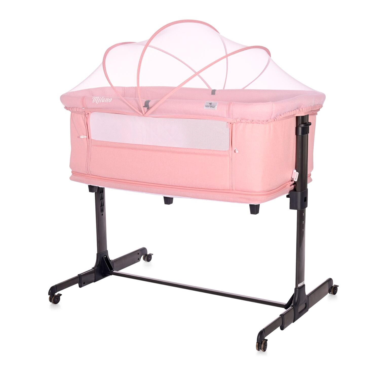 Lorelli Beistellbett Milano 2in1 ab Geburt Matratze höhenverstellbar Moskitonetz rosa | 03800151966388