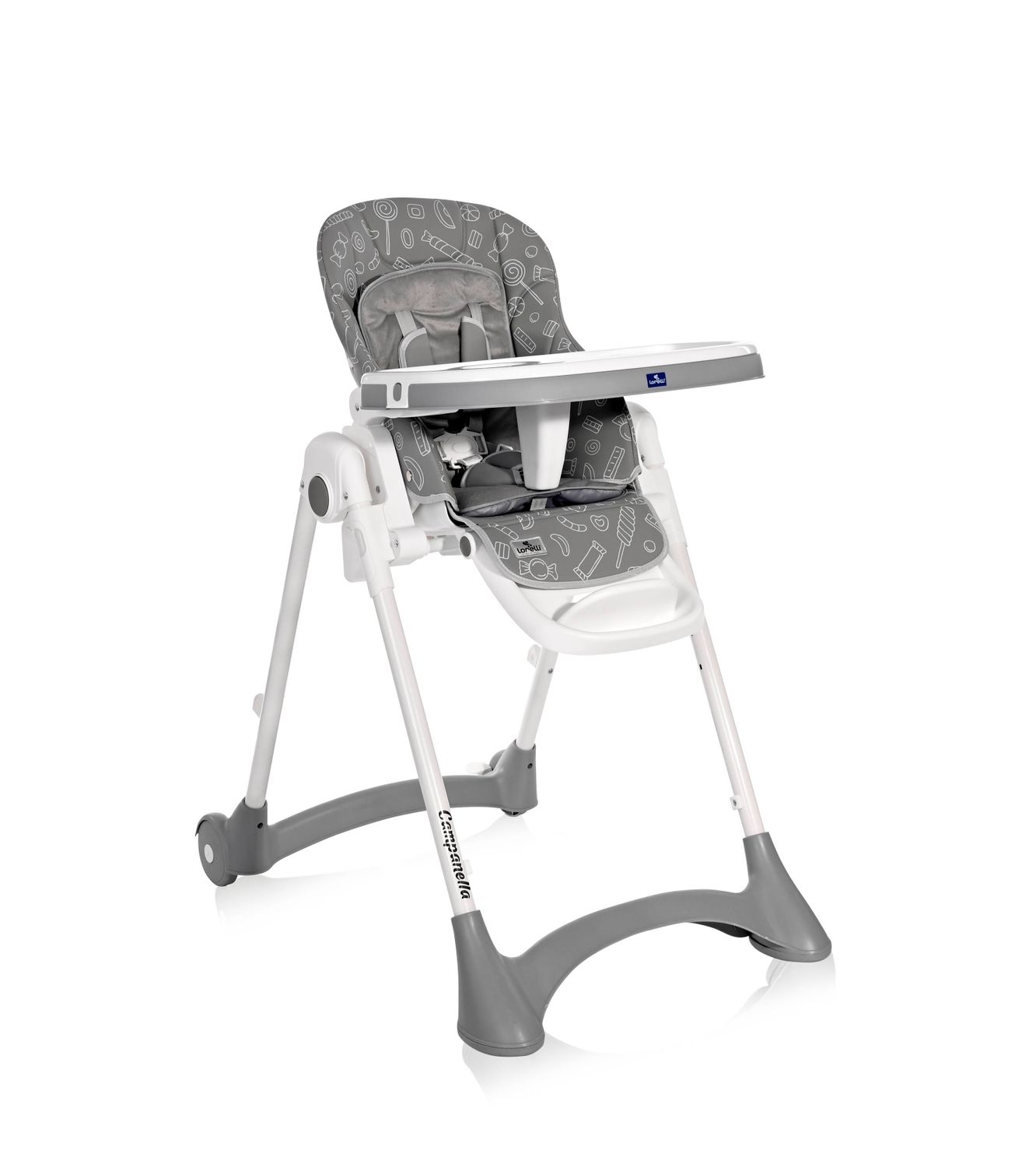 Lorelli Kinderhochstuhl Campanella klappbar Rollen einstellbare H&ouml;he Lehne Gurte dunkelgrau - Bild 1